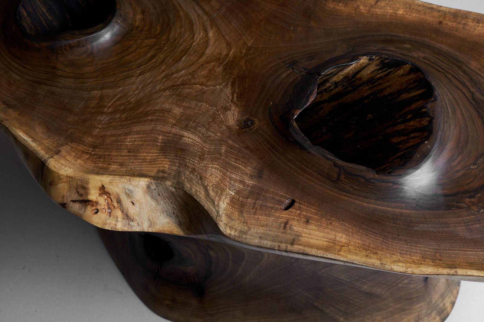Croatian Solid Wood Sculptural Side Table, Original Contemporary Design, Logniture