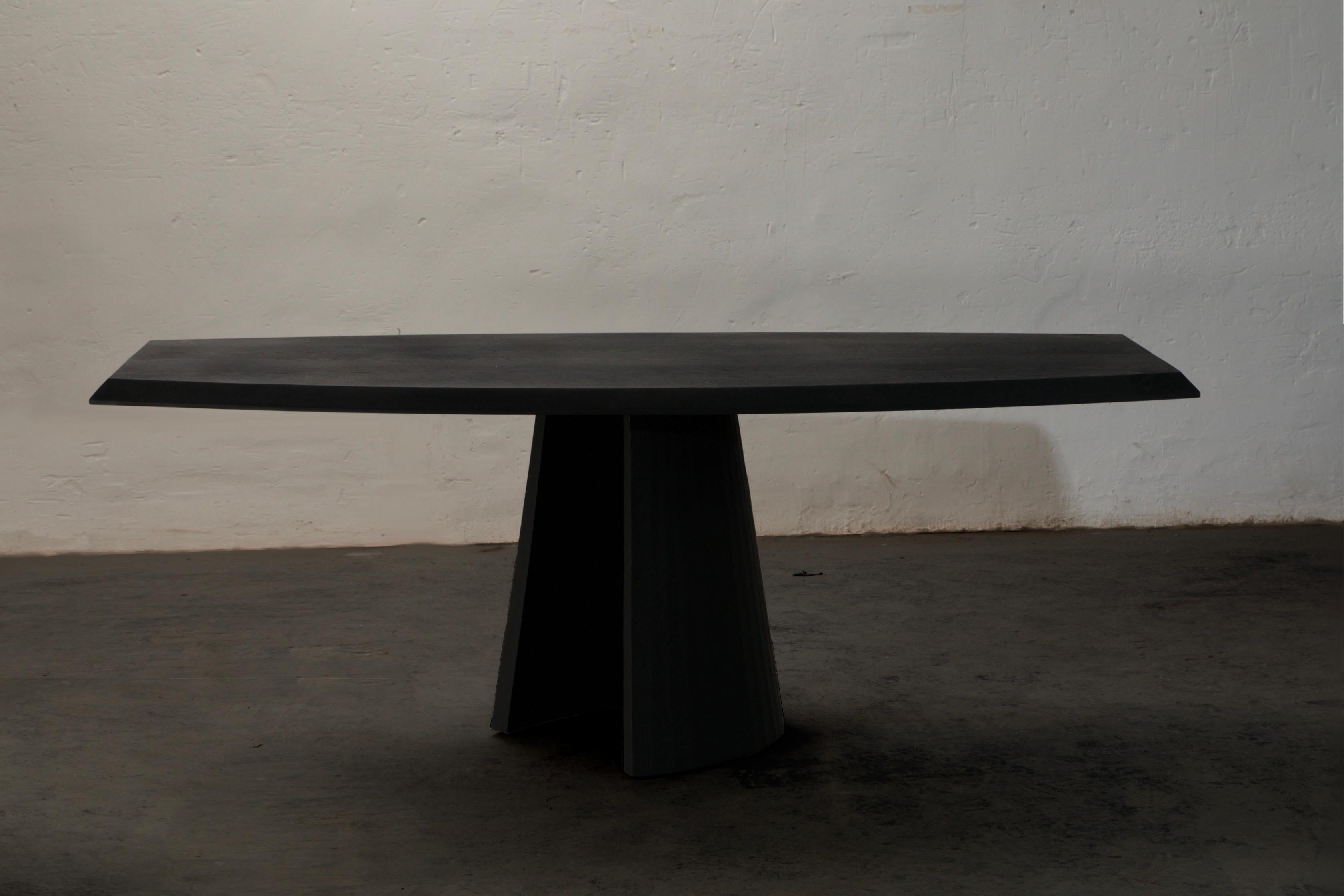 Brutalist Solid Wood Sculpture Base Olive Shaped Tabletop Dining Table by Mirk Woo For Sale