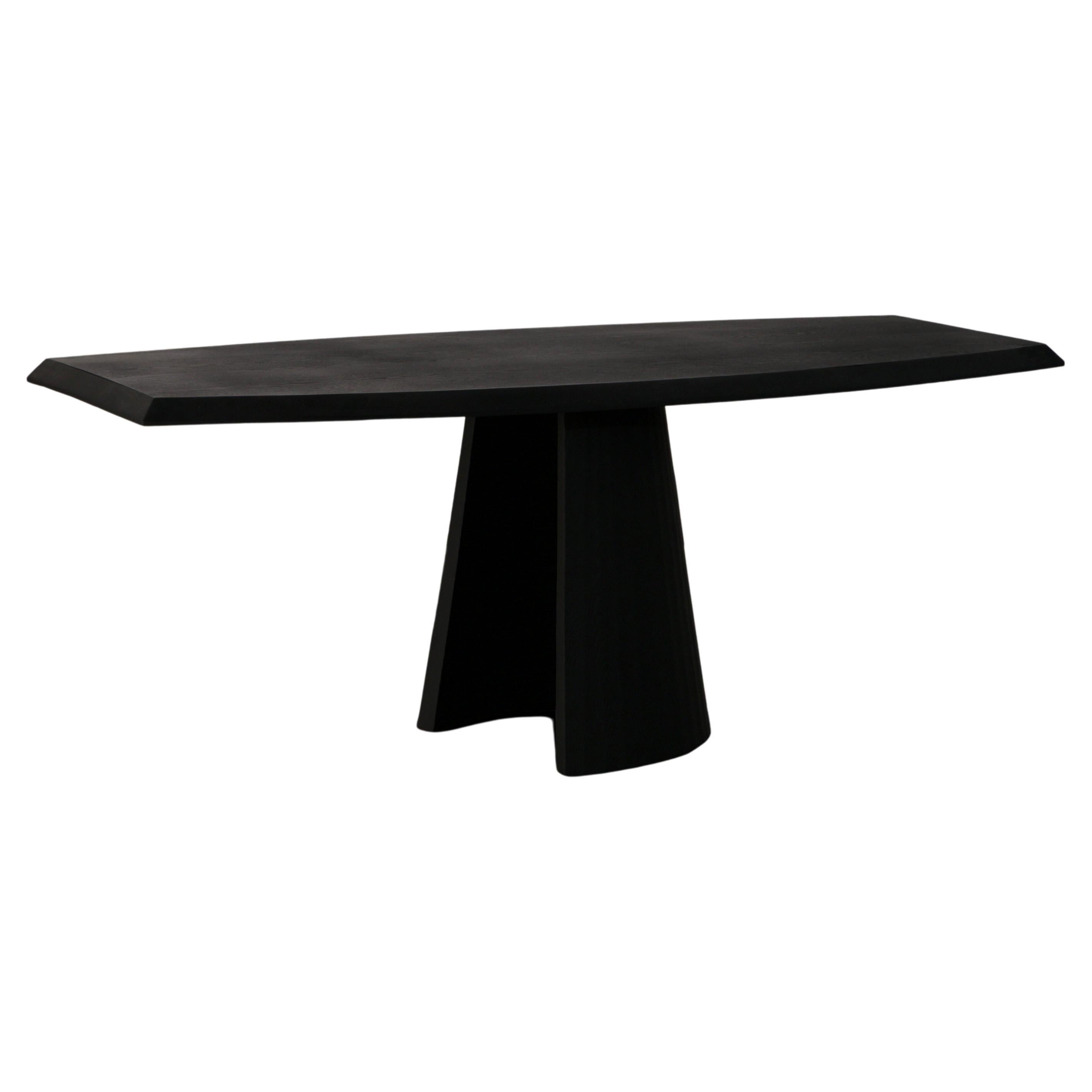 Solid Wood Sculpture Base Olive Shaped Tabletop Dining Table by Mirk Woo