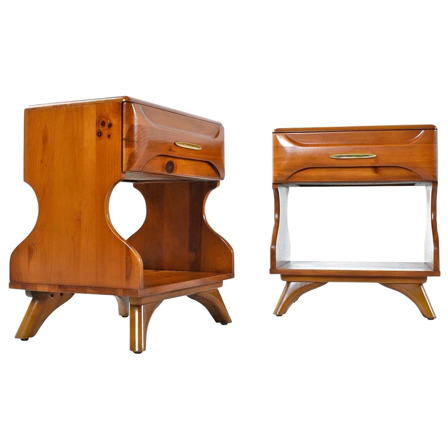 Solid Wood "Sculptured Pine" Nightstand End Tables by Franklin Shockey, 1950s