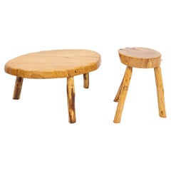 Solid Wood Set - Stools & Table - Jean Prouvé & Pierre Janneret - Period: XXth