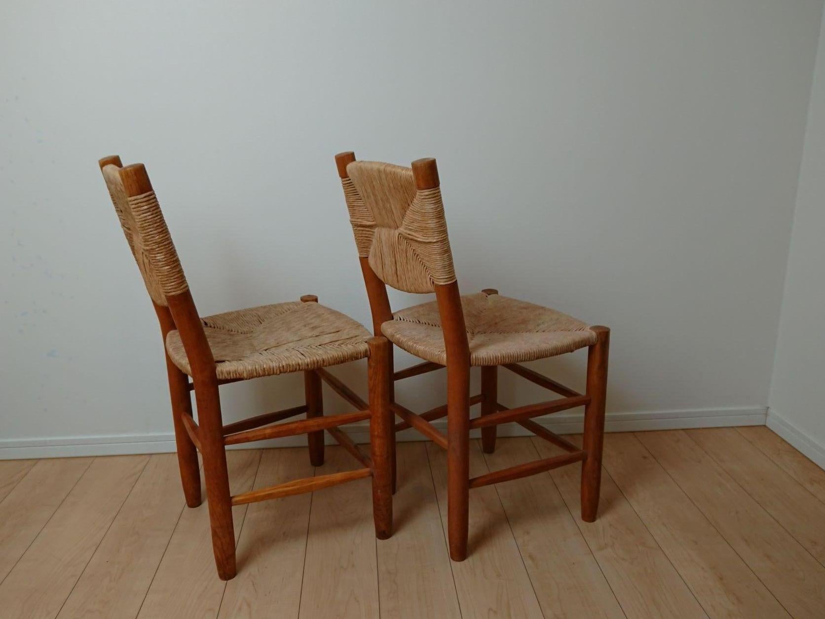 Solid Wood Side Chairs N゜19 ‘’ Bauche’’ from Bcb, Designed by Perriand 'Pair' In Good Condition For Sale In London, GB