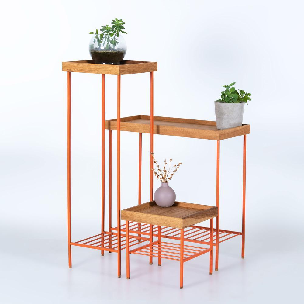 Moderne Ensemble table d'appoint / Plant Stand en Wood Wood - Série EDGE, avec pieds en métal en vente