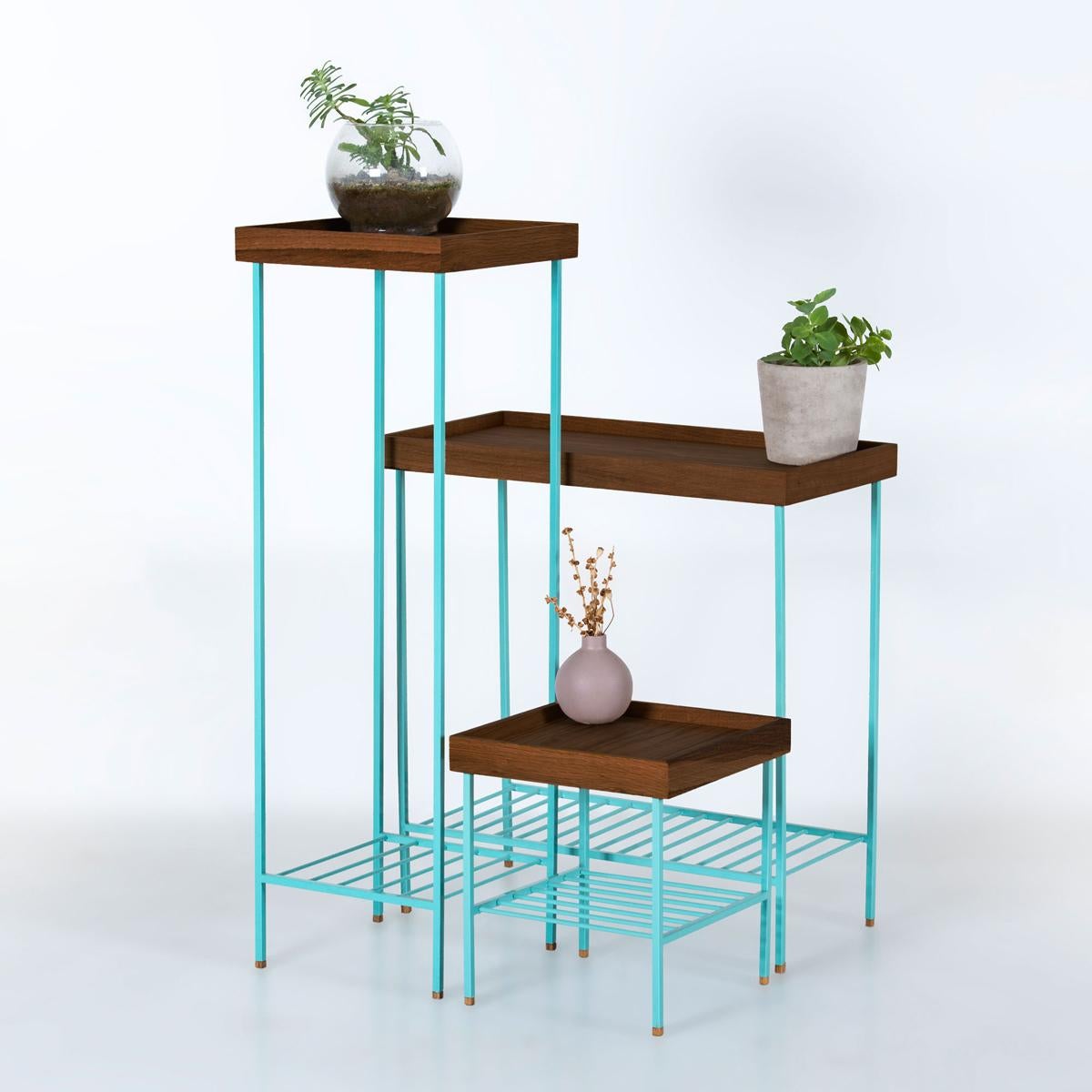 Moderne Ensemble table d'appoint / Plant Stand en Wood Wood - Série EDGE, avec pieds en métal en vente