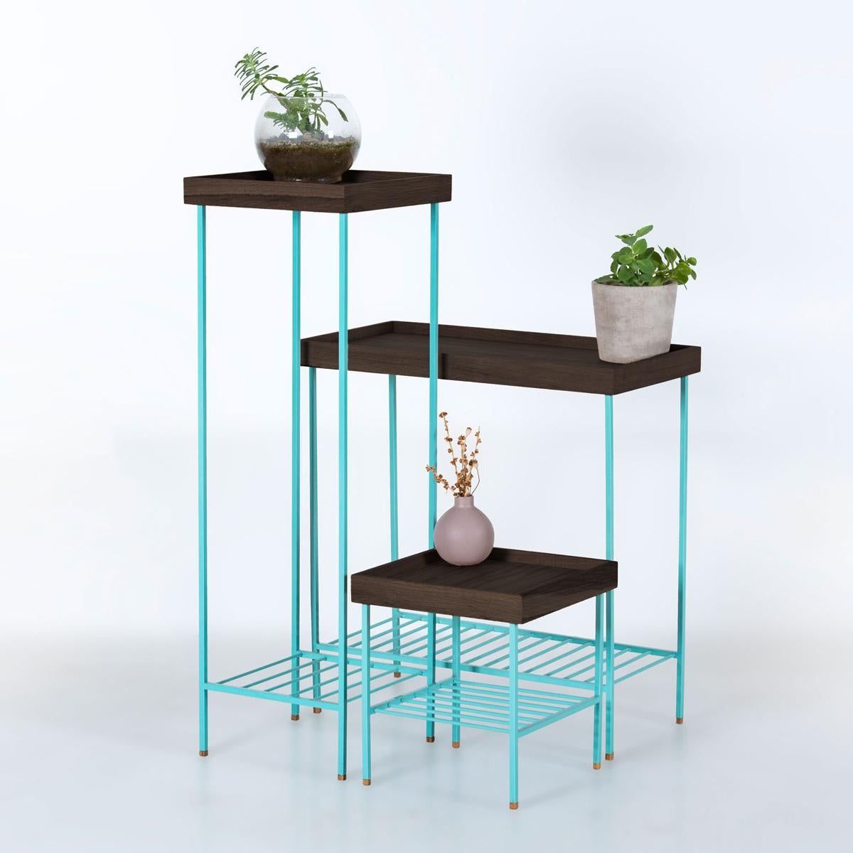 Massivholz Beistelltisch/Pflanzenständer Set - EDGE Serie, mit Metallbeinen (Moderne) im Angebot