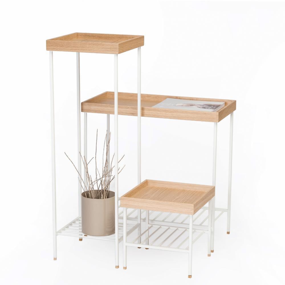 Moderno Set di tavolini in legno massiccio / portapiante - Serie EDGE, con gambe in metallo in vendita