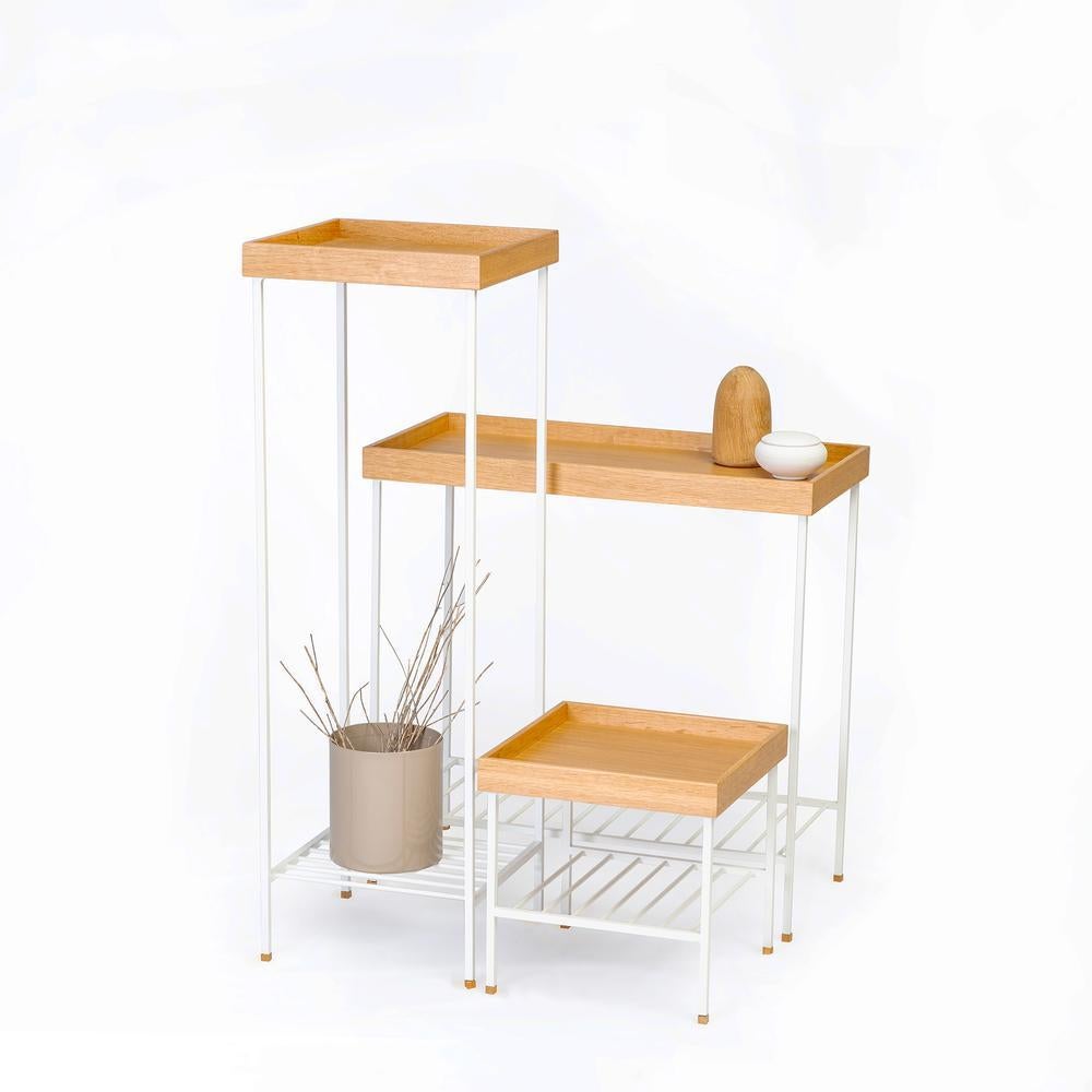 Moderne Ensemble table d'appoint / Plant Stand en Wood Wood - Série EDGE, avec pieds en métal en vente