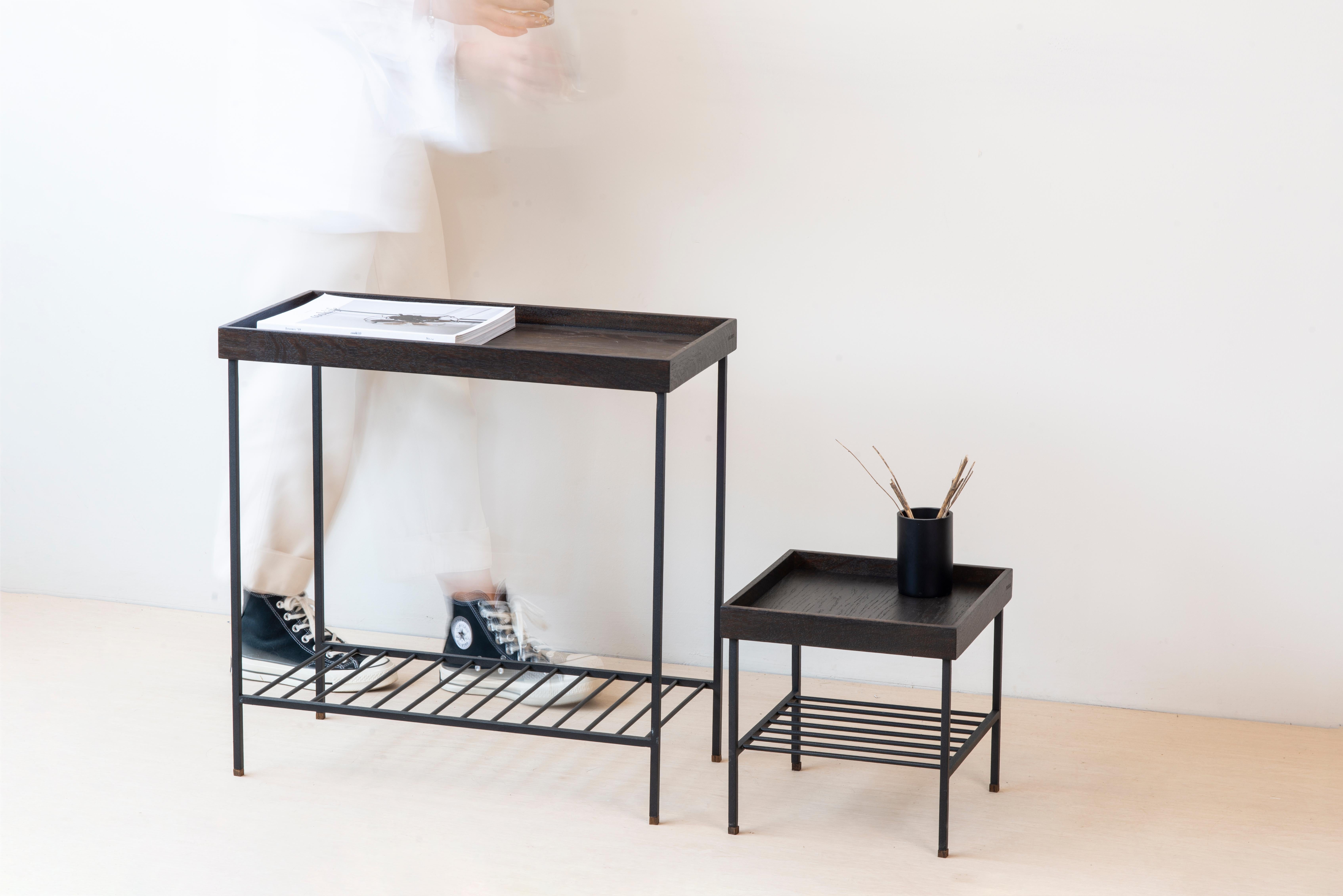 Moderne Ensemble table d'appoint / Plant Stand en Wood Wood - Série EDGE, avec pieds en métal en vente