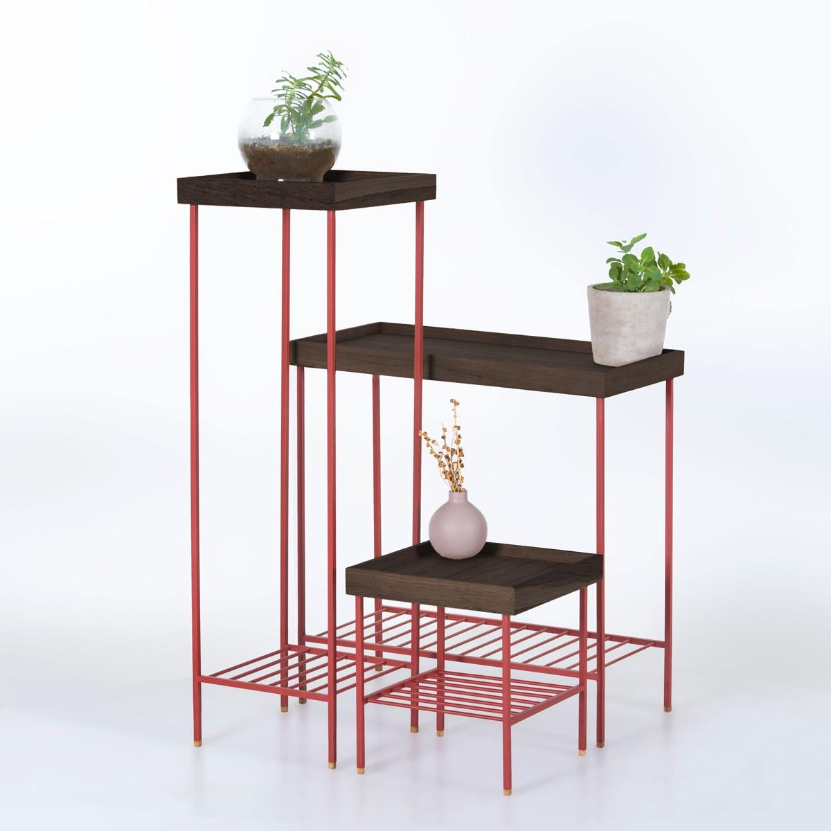 Massivholz Beistelltisch/Pflanzenständer Set - EDGE Serie, mit Metallbeinen (Türkisch) im Angebot