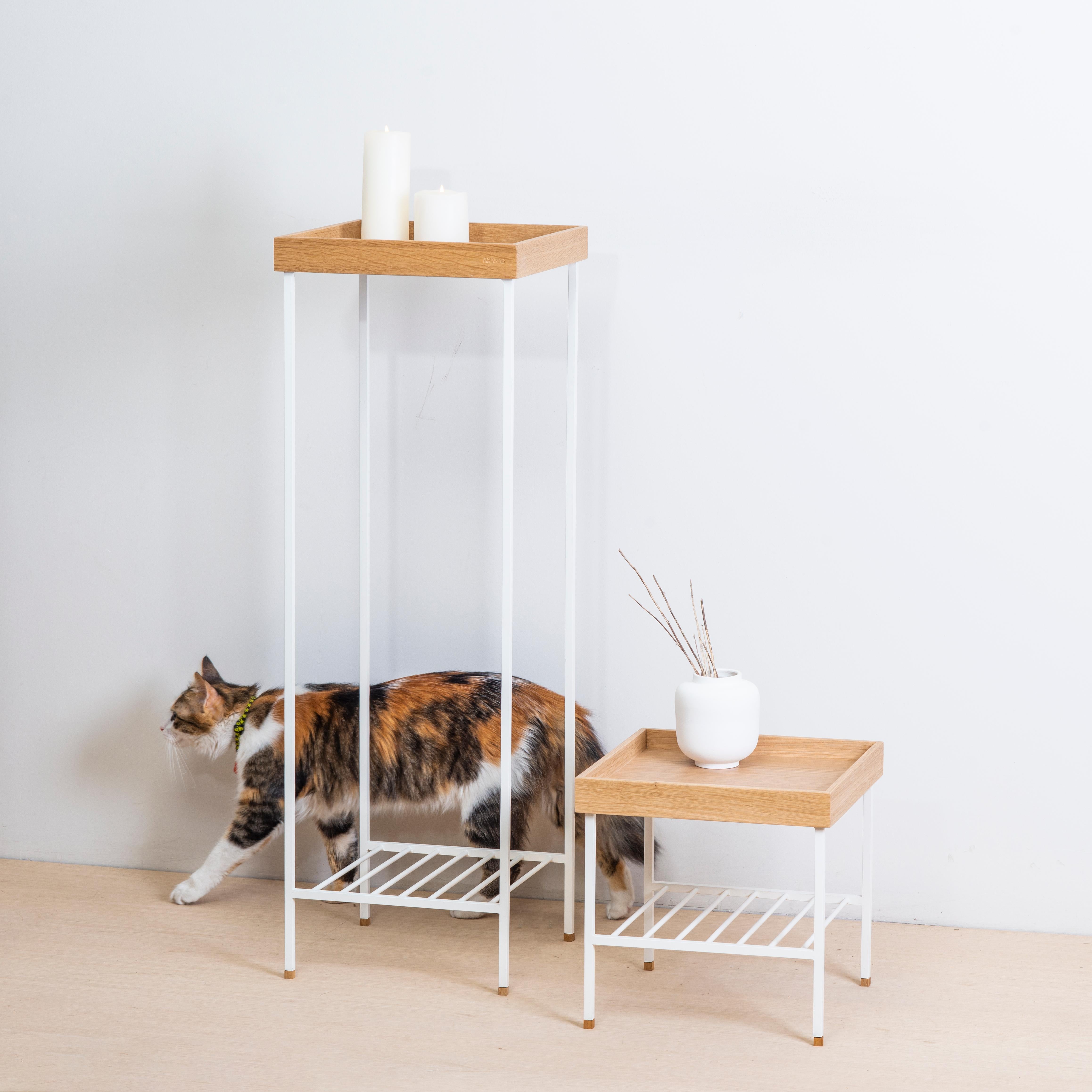 Turco Set di tavolini in legno massiccio / portapiante - Serie EDGE, con gambe in metallo in vendita