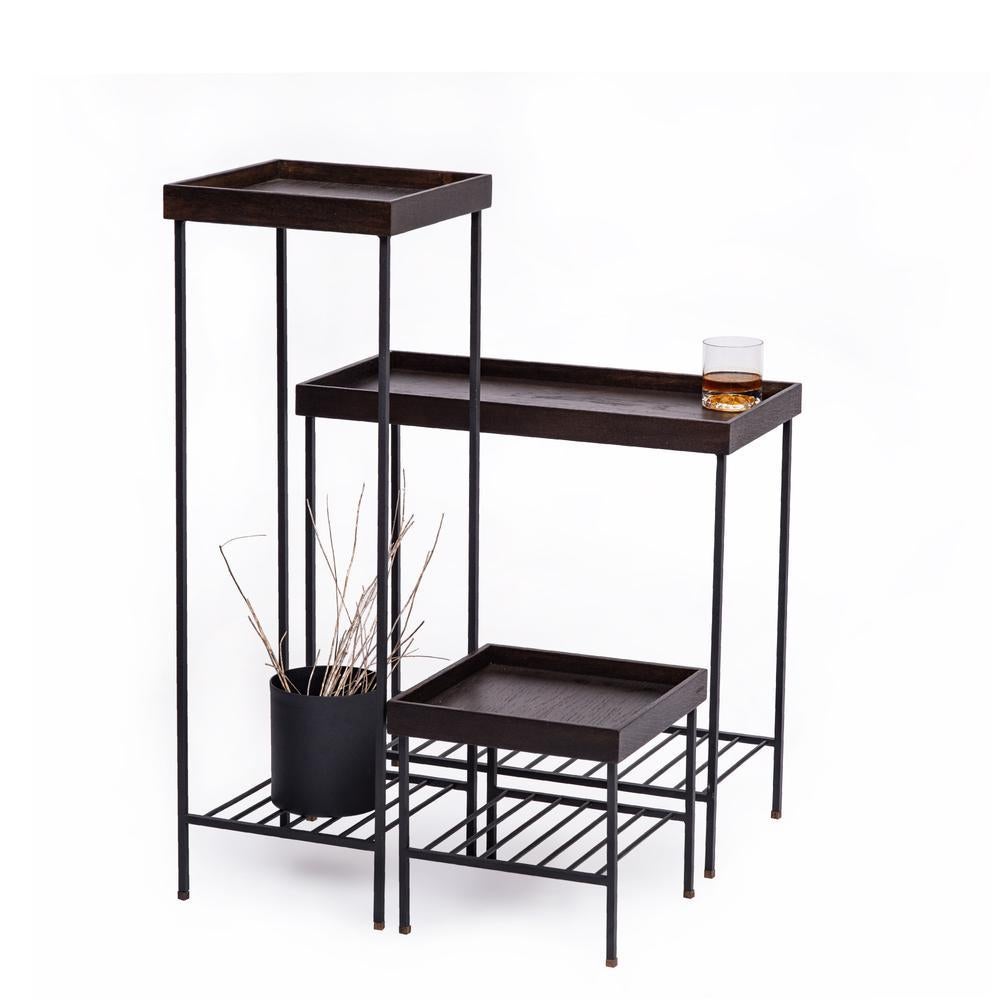 Turc Ensemble table d'appoint / Plant Stand en Wood Wood - Série EDGE, avec pieds en métal en vente