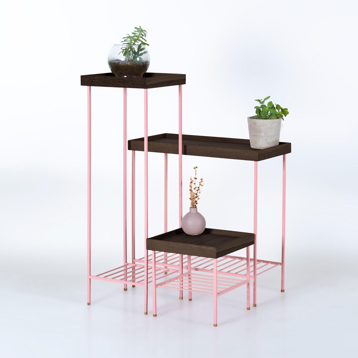 Massivholz Beistelltisch/Pflanzenständer Set - EDGE Serie, mit Metallbeinen (Handgefertigt) im Angebot