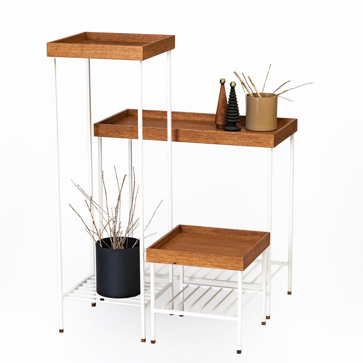 Massivholz Beistelltisch/Pflanzenständer Set - EDGE Serie, mit Metallbeinen (Handgefertigt) im Angebot
