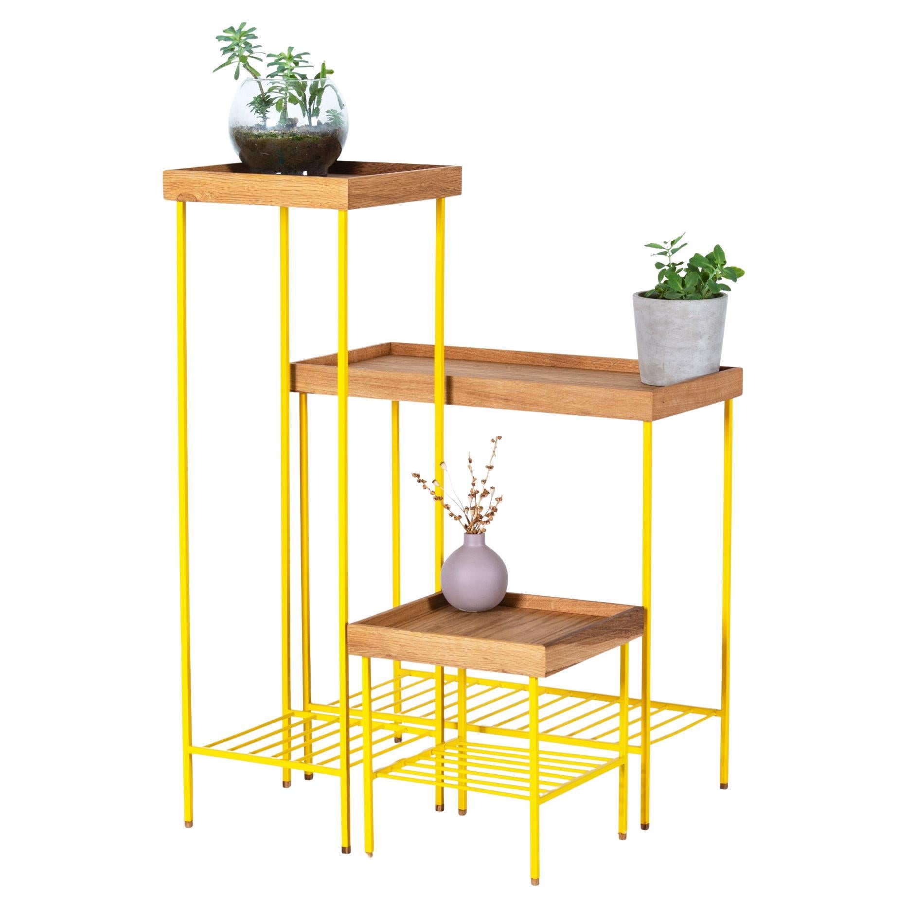 Massivholz Beistelltisch/Pflanzenständer Set - EDGE Serie, mit Metallbeinen