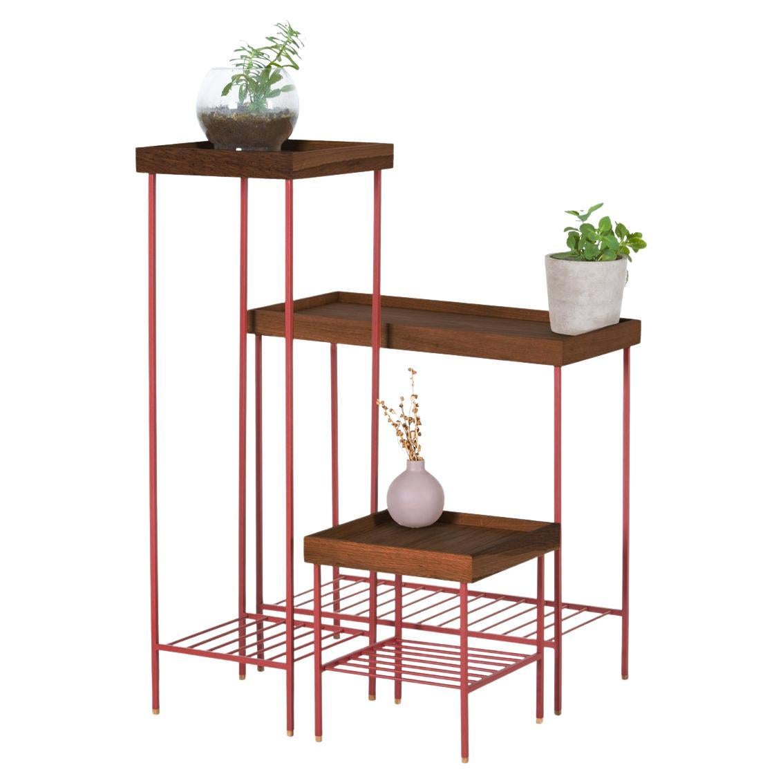 Massivholz Beistelltisch/Pflanzenständer Set - EDGE Serie, mit Metallbeinen