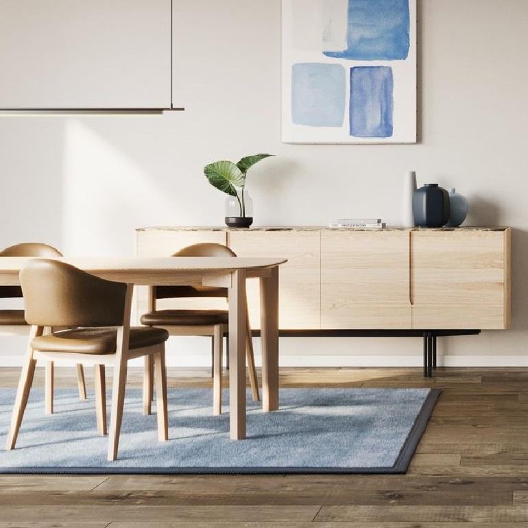 Buffet en bois massif avec plateau en marbre et pieds en fer en vente 2