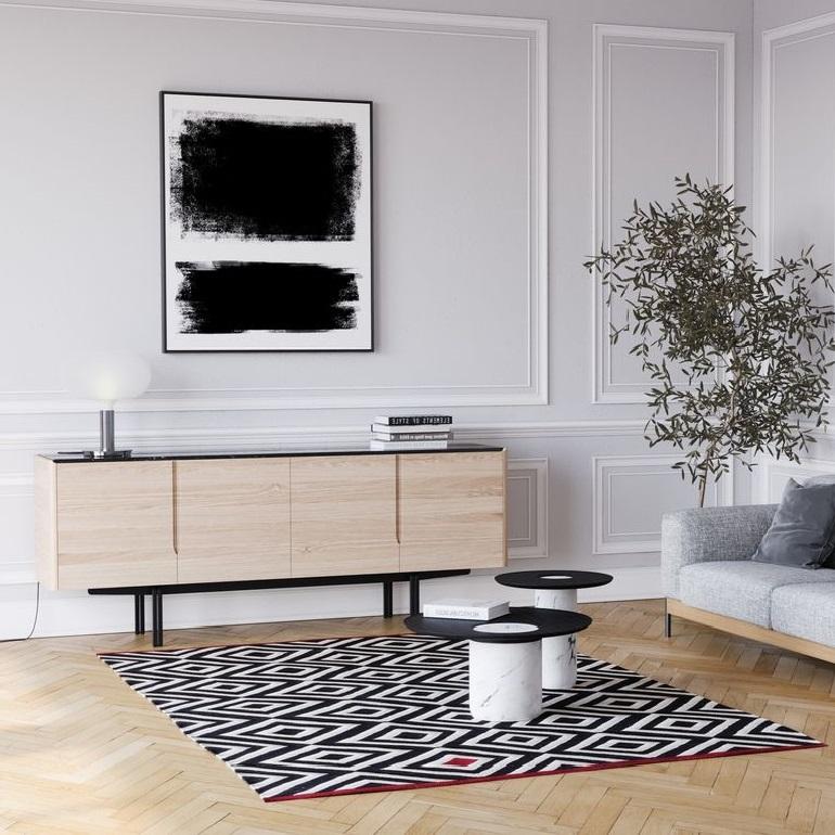 Buffet en bois massif avec plateau en marbre et pieds en fer en vente 3