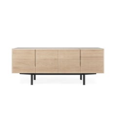 Aparador de madera maciza con tapa de mármol y patas de hierro