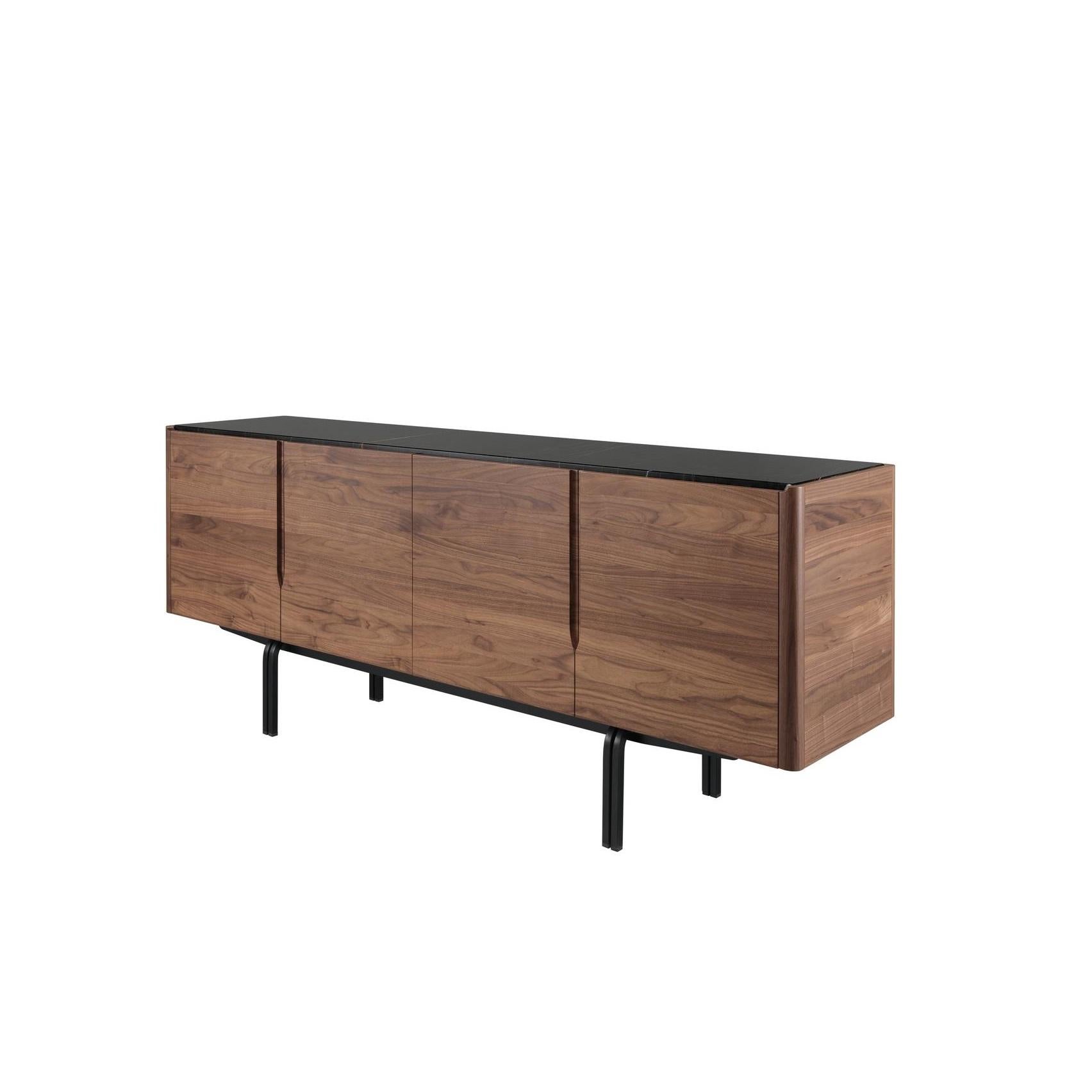 Fait main Buffet en bois massif avec plateau en marbre et pieds en fer en vente