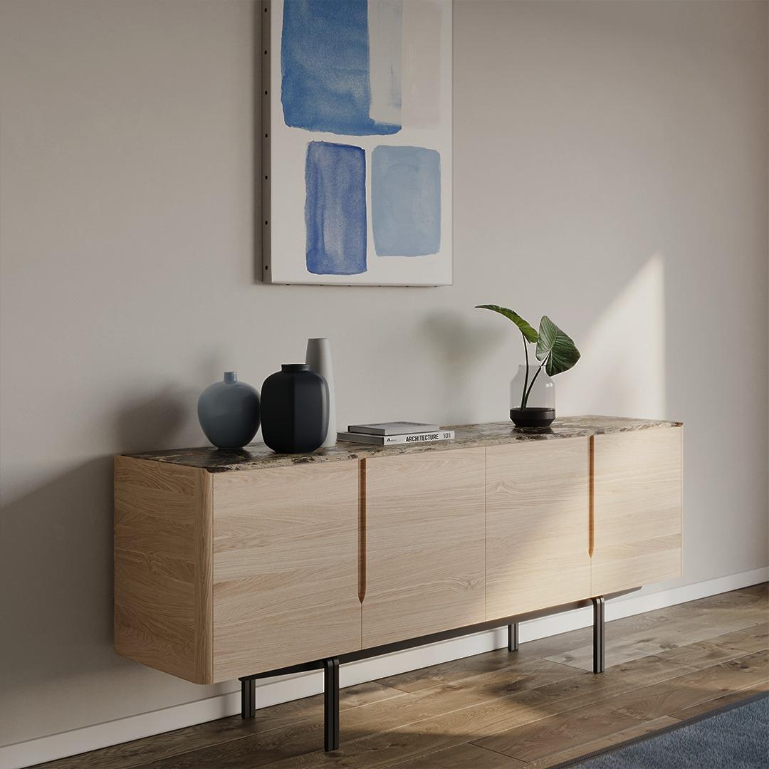 Buffet en bois massif avec plateau en marbre et pieds en fer Neuf - En vente à NEW YORK, NY