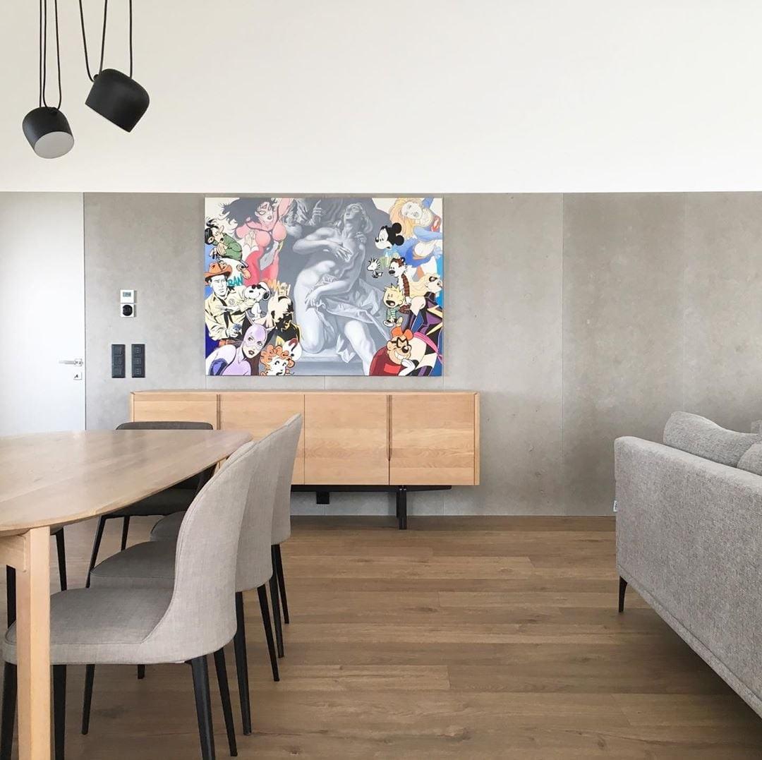 XXIe siècle et contemporain Buffet en bois massif avec plateau en marbre et pieds en fer en vente