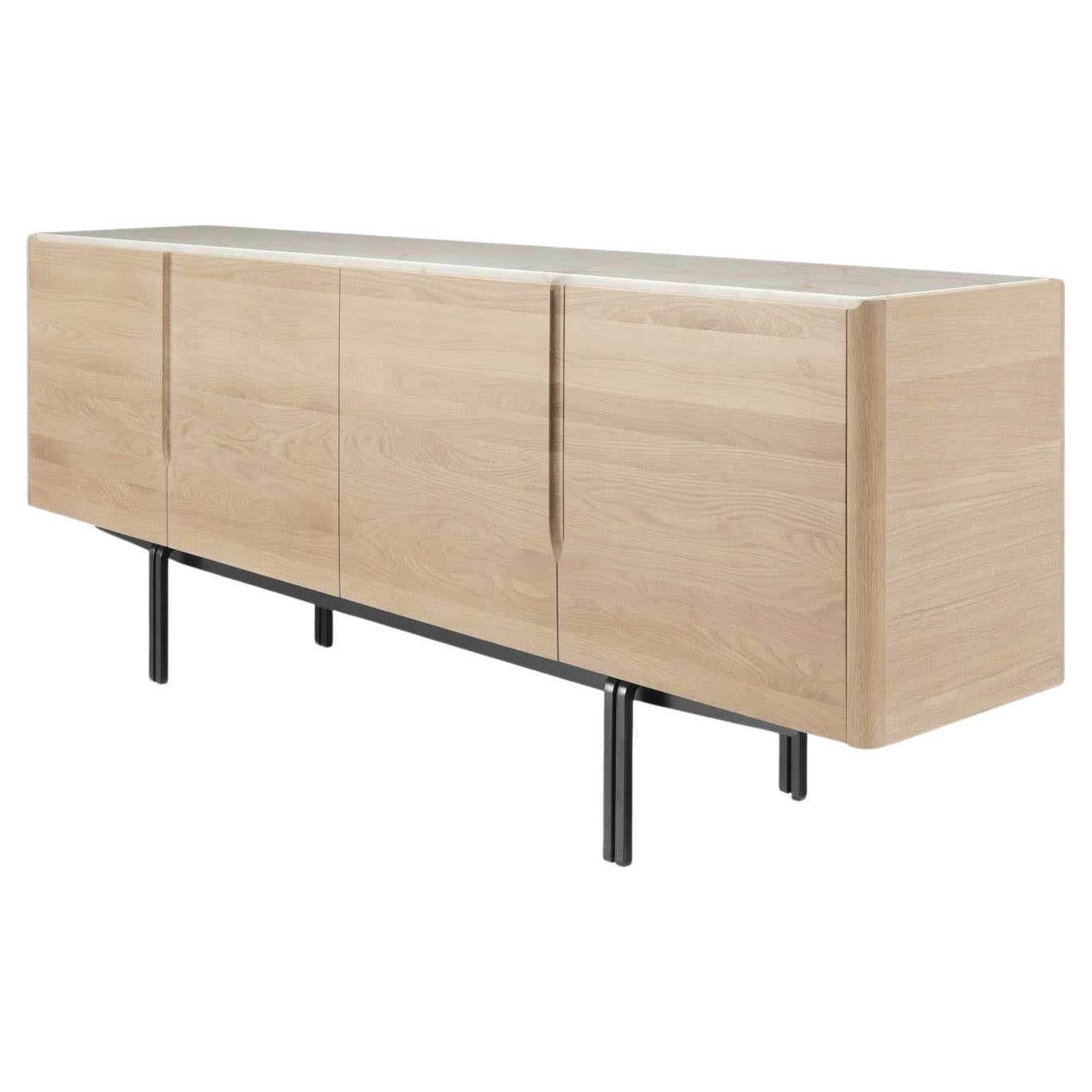Buffet en bois massif avec plateau en marbre et pieds en fer