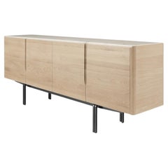 Buffet en bois massif avec plateau en marbre et pieds en fer