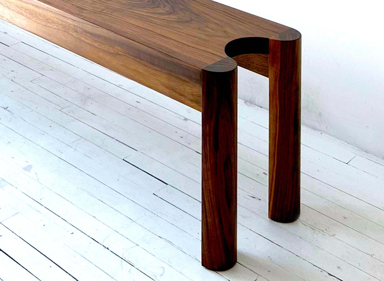 American Solid Wood Sine Bench in Natural Walnut by Withers Studio For Sale