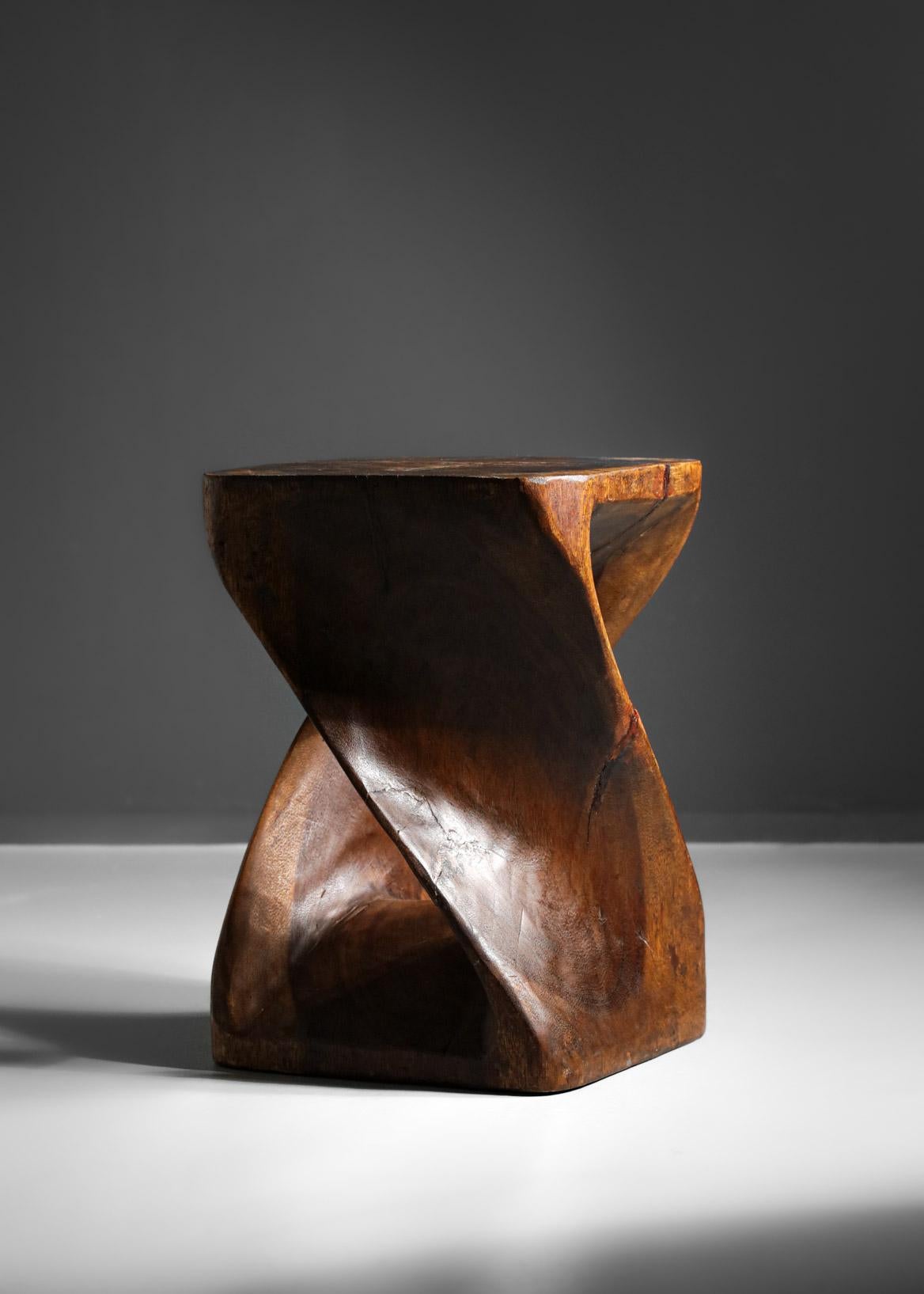 Hand-Carved Solid Wood Stool Carved in the Brazilian Style by Zanine Caldas, 1960s