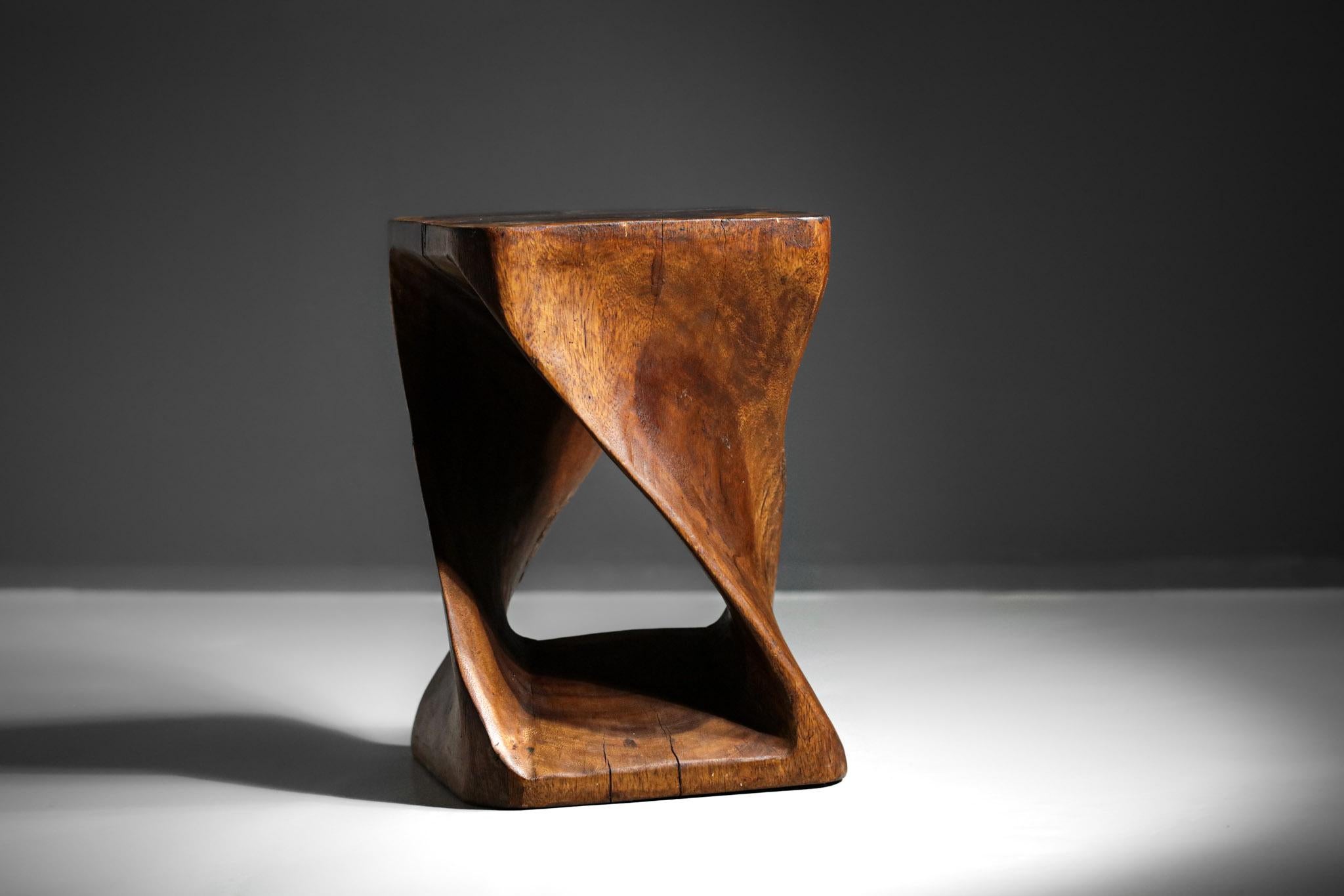 Mid-20th Century Solid Wood Stool Carved in the Brazilian Style by Zanine Caldas, 1960s