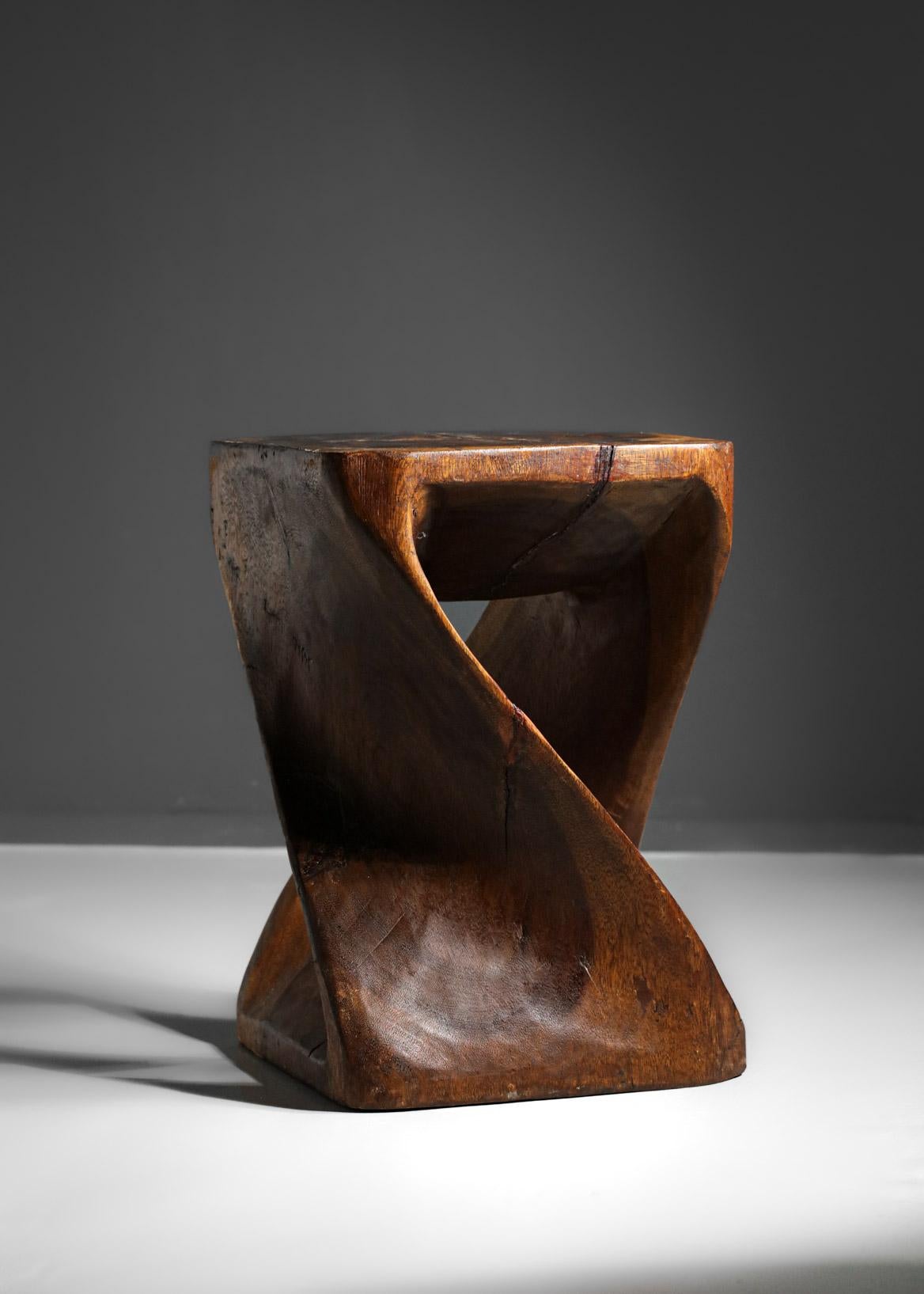 Solid Wood Stool Carved in the Brazilian Style by Zanine Caldas, 1960s 3