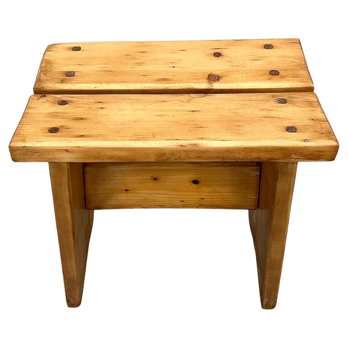 Solid wood stool, crafted in the 1950s-70s, in the style of Charlotte Perriand. For Sale
