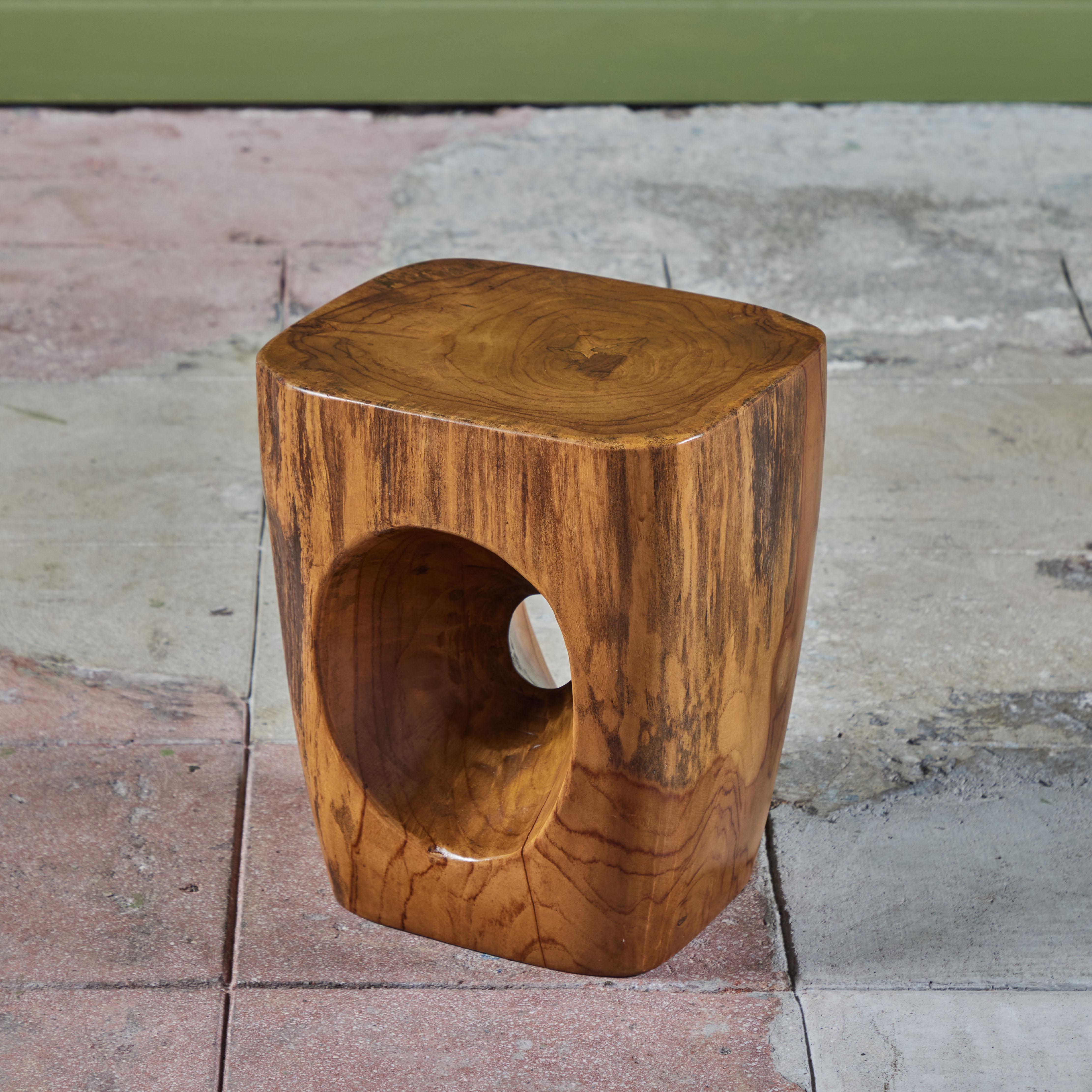 Solid Wood Stool Side Table with Cutout Detail For Sale 4