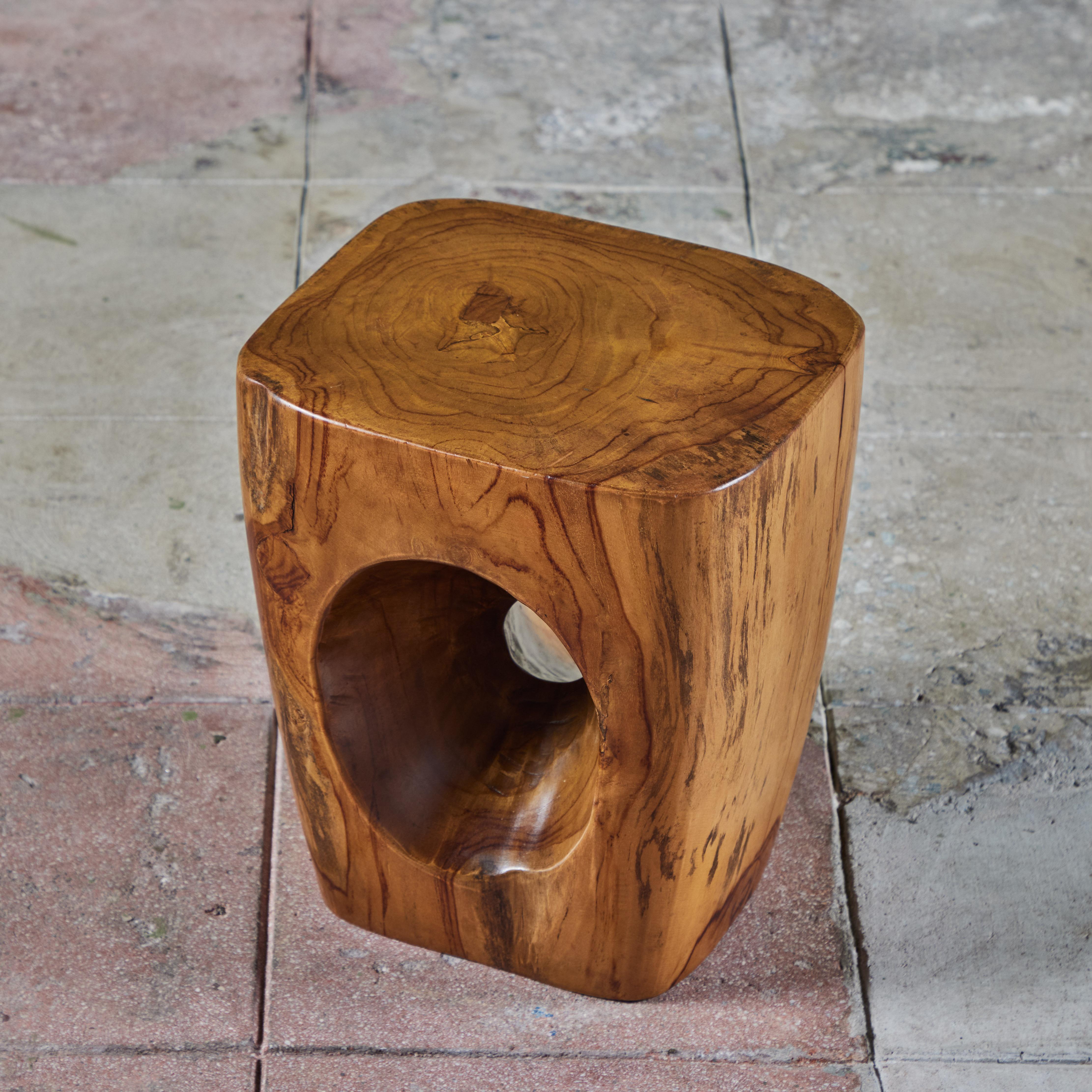 Solid Wood Stool Side Table with Cutout Detail For Sale 5