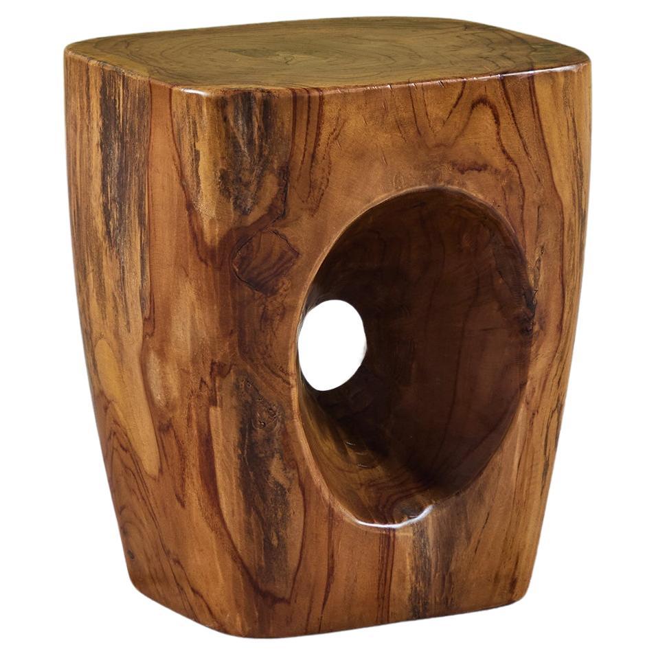 Solid Wood Stool Side Table with Cutout Detail