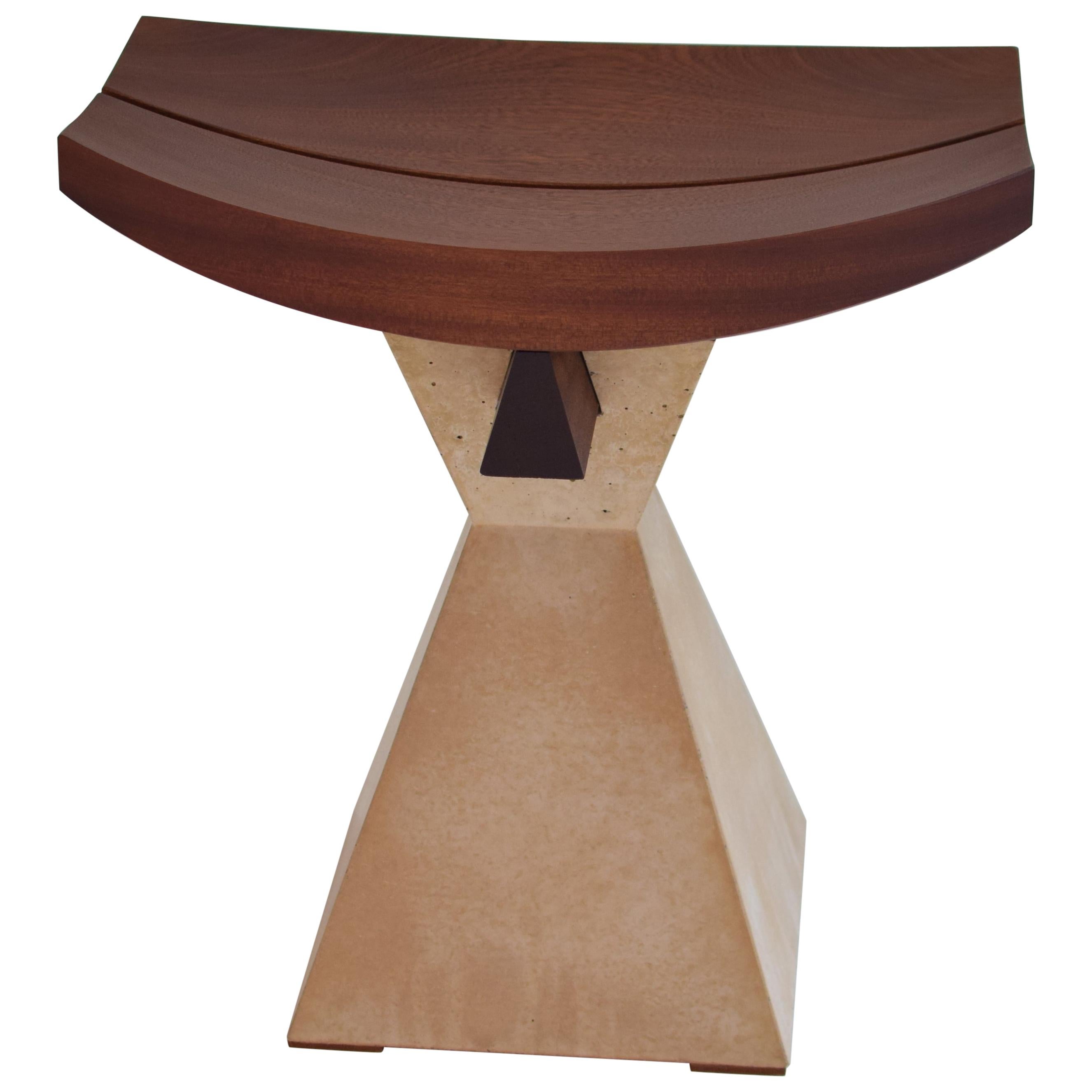 Solid Wood Stool with Concrete Base Modern