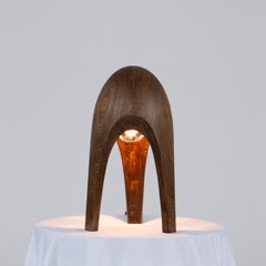 Solid Wood Table Lamp Mid-Century Modern Sculpted Lighting Living Room, Guardian