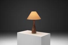 Solid Wood Table Lamp with Fabric Shade, Europe 1960s