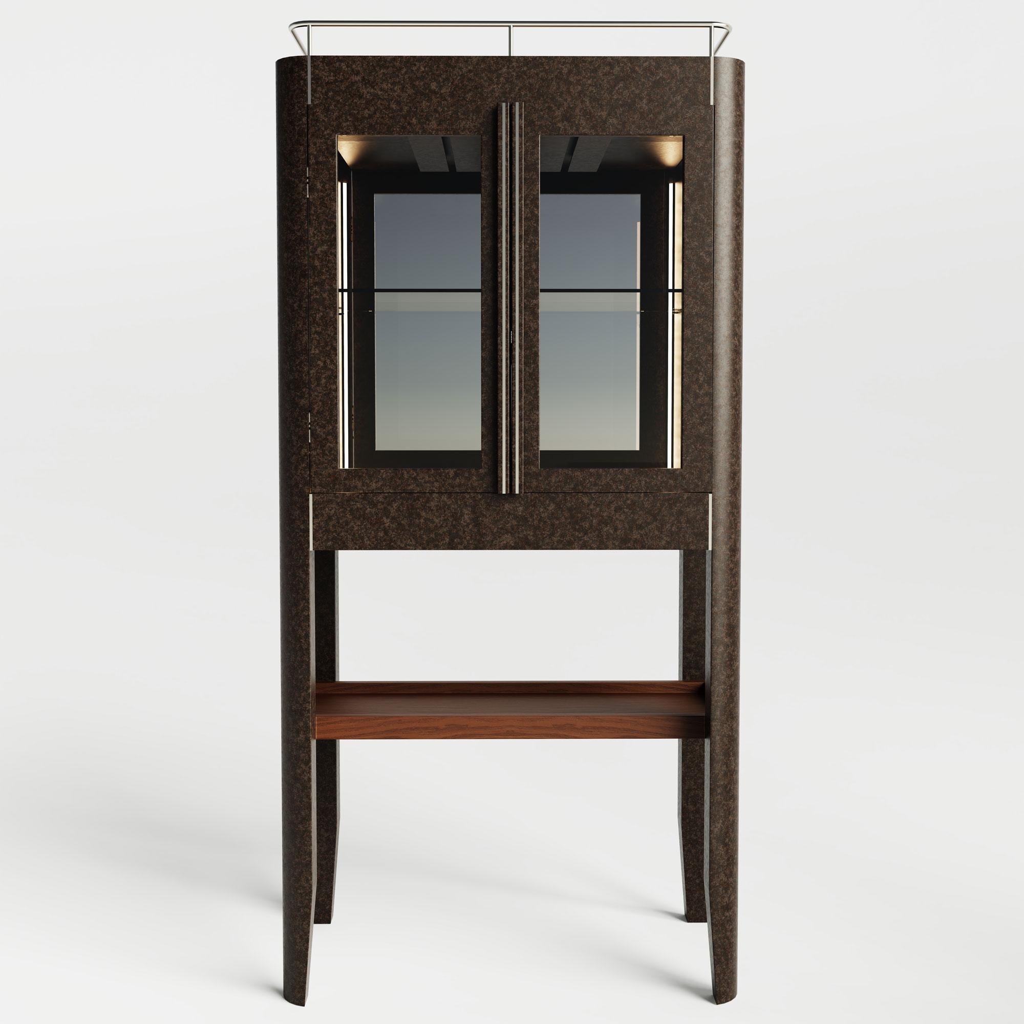 Solid Wood Tall Liquor / Cocktail Cabinet – CASABLANCA High Showcase Series For Sale 2