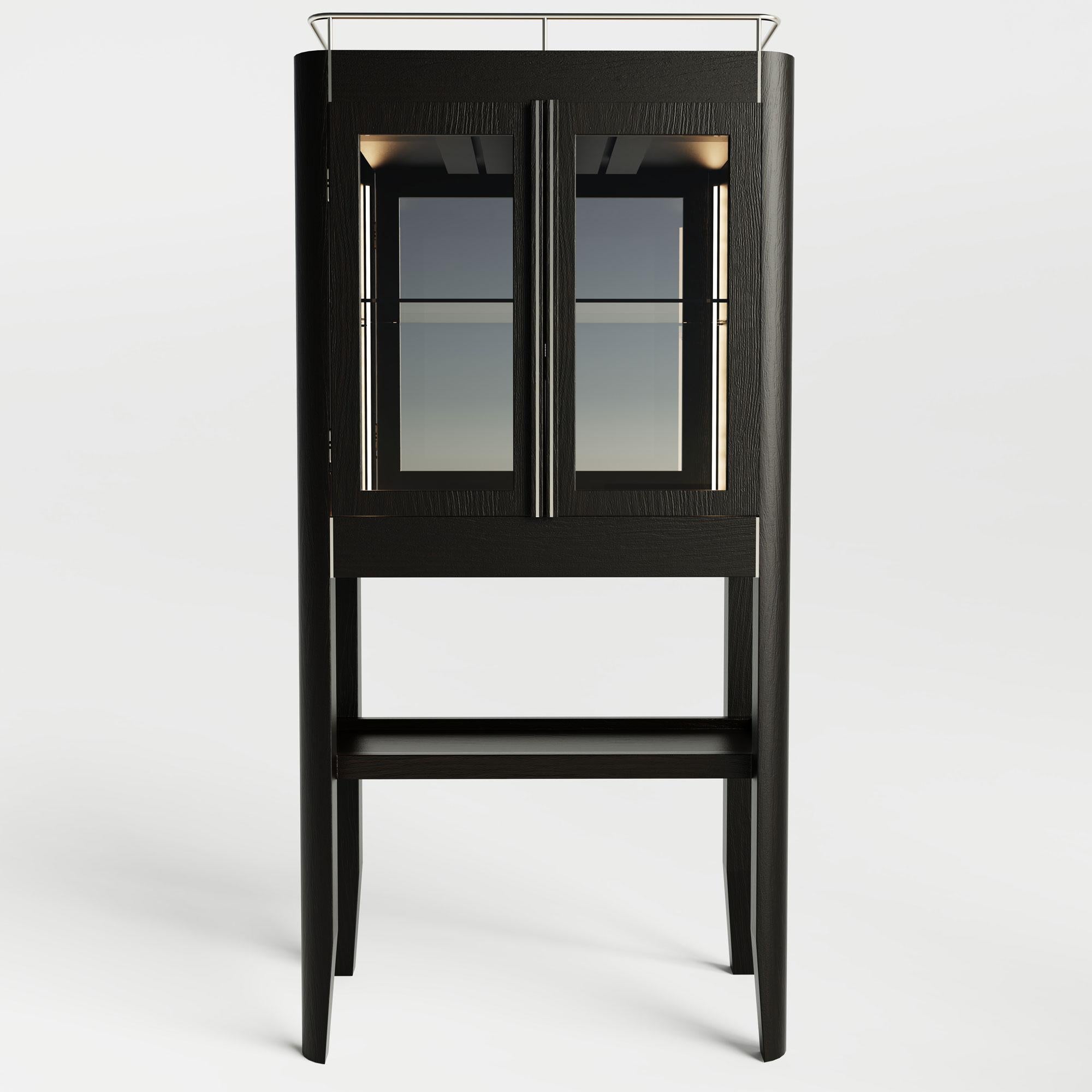 Solid Wood Tall Liquor / Cocktail Cabinet – CASABLANCA High Showcase Series For Sale 1