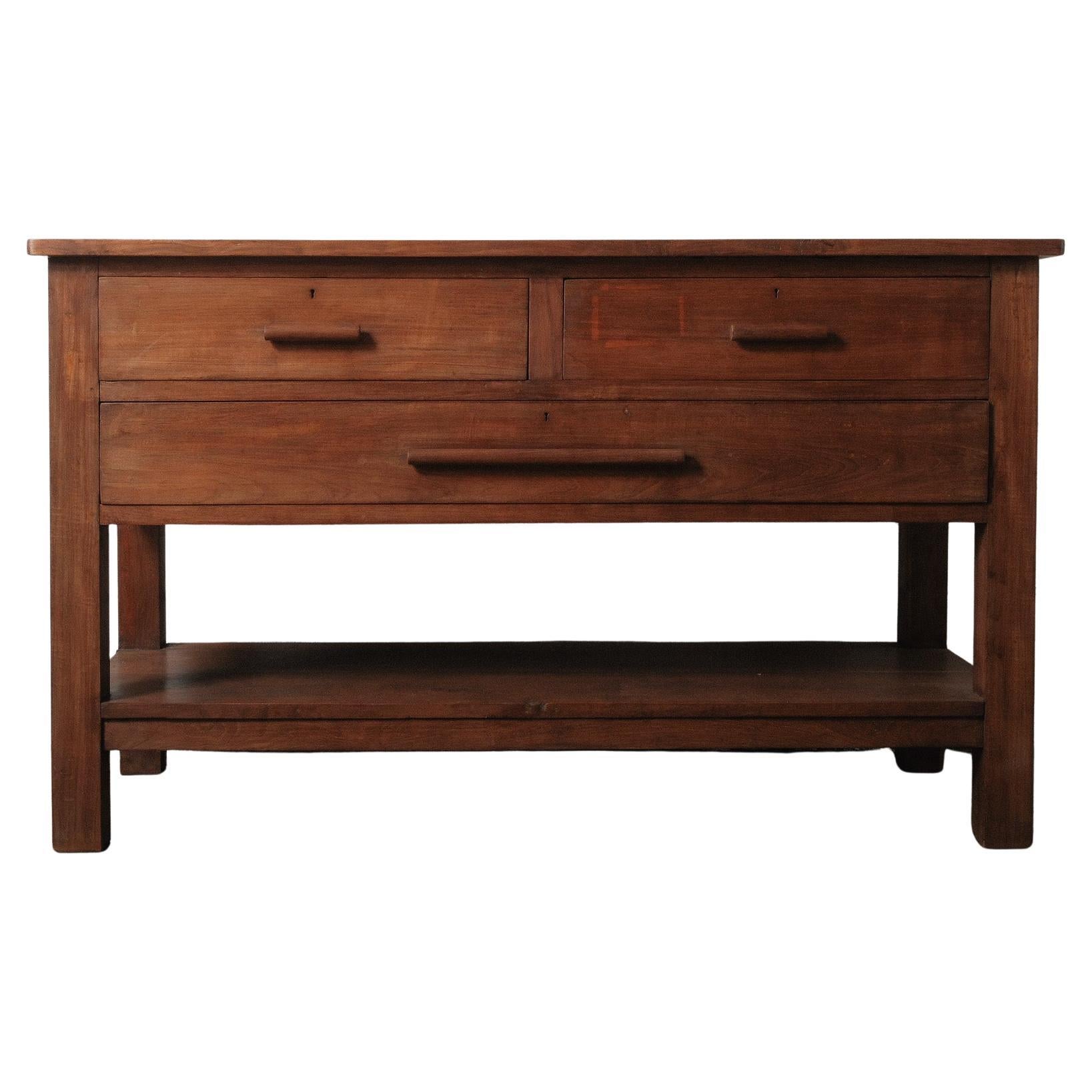 Solid Wood Three-Drawer Work Table with Lower Shelf