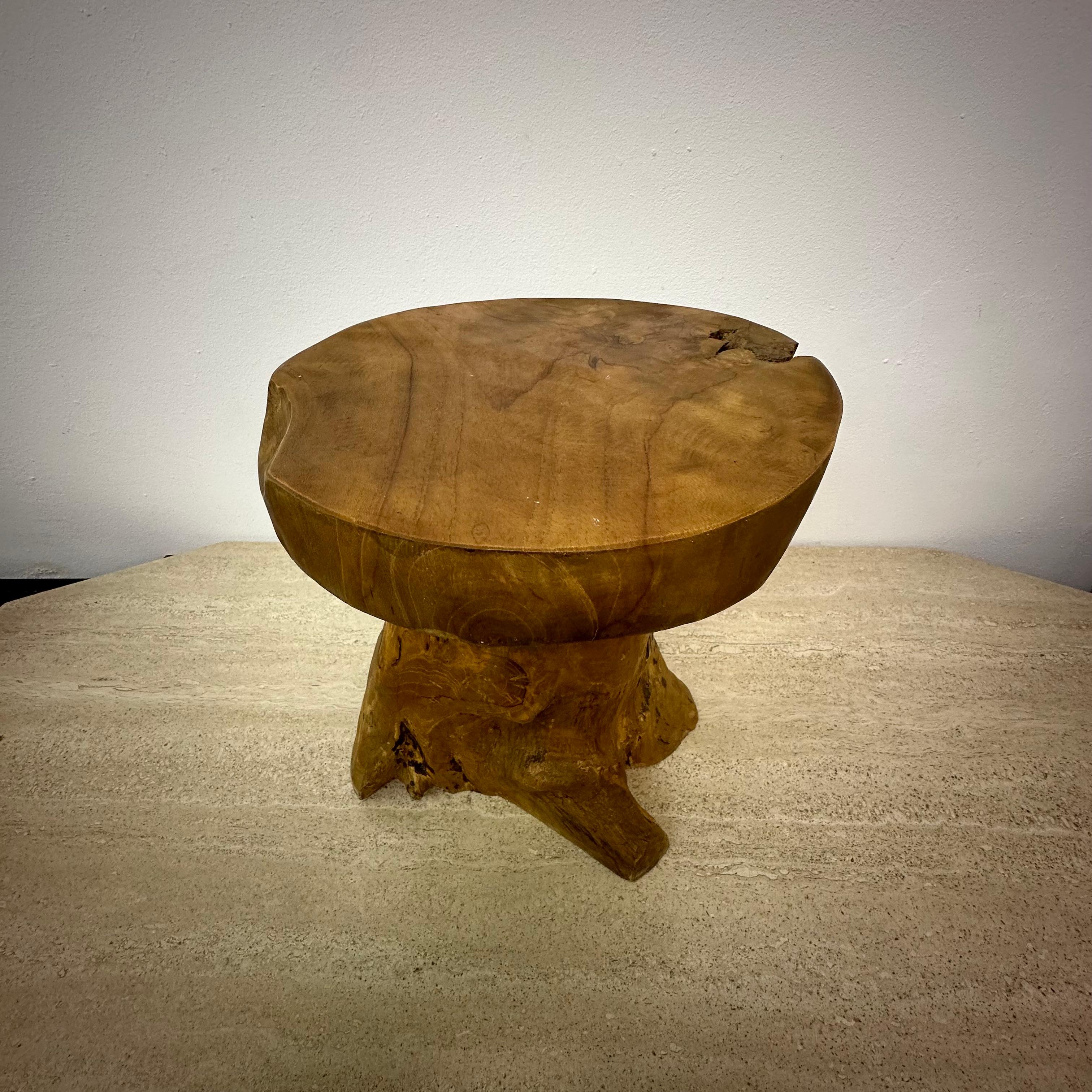 Brutalist Solid wood tree side table , 1970s