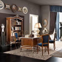 Solid Wood Veneer Office Desk with Curved Legs by Modenese Gastone Interiors