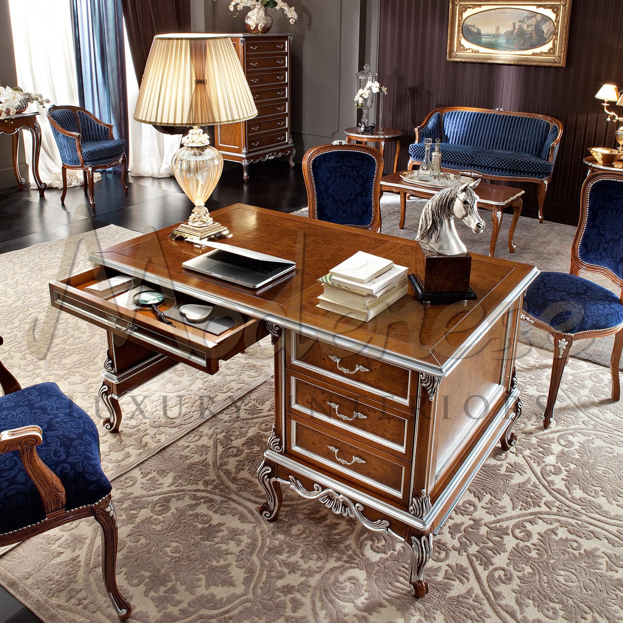 Victorian Solid Wood Veneer Office Desk with Curved Legs by Modenese Gastone Interiors For Sale