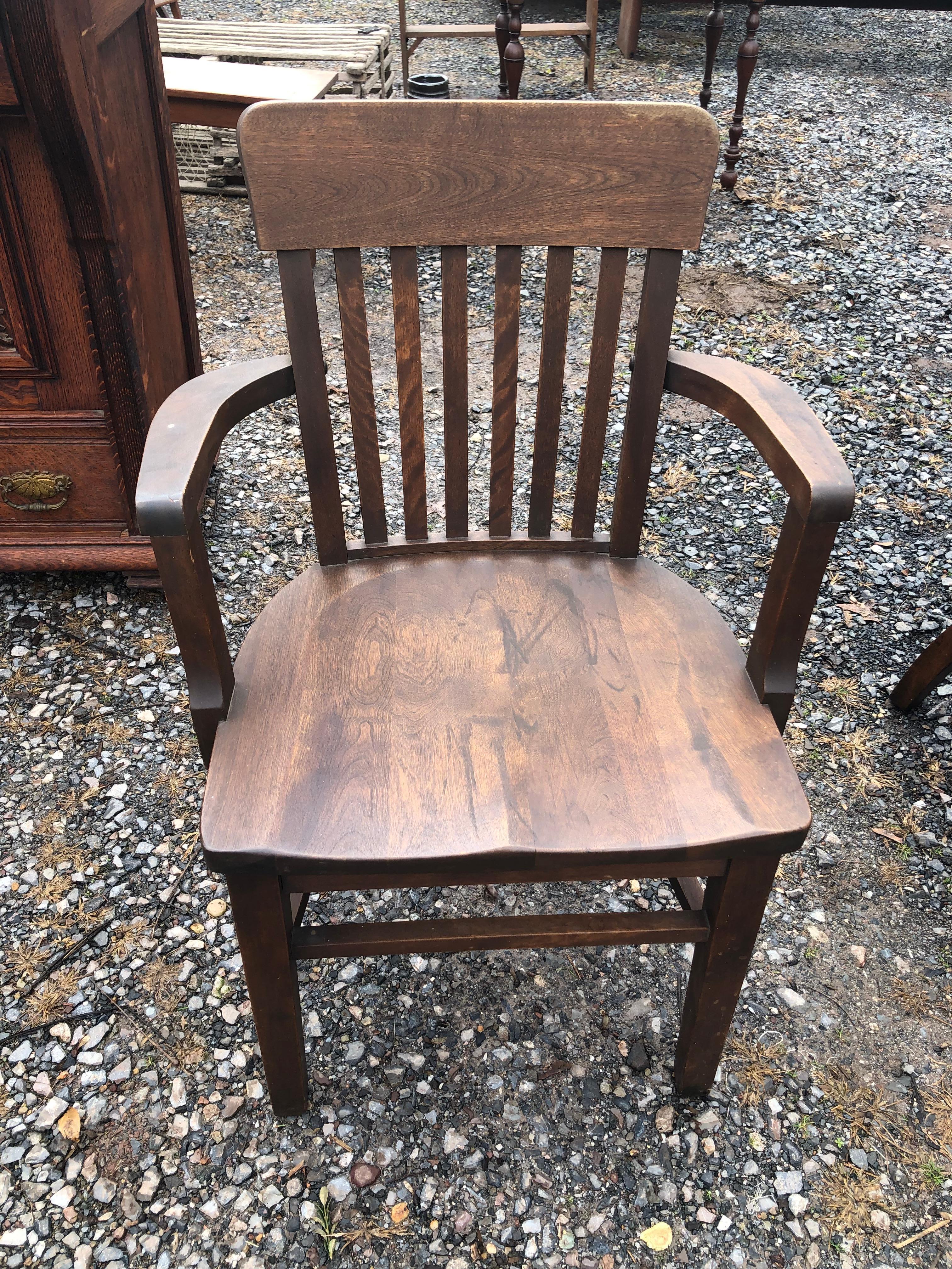 Solid Wood Vintage Bank Desk Chair In Good Condition For Sale In Hopewell, NJ