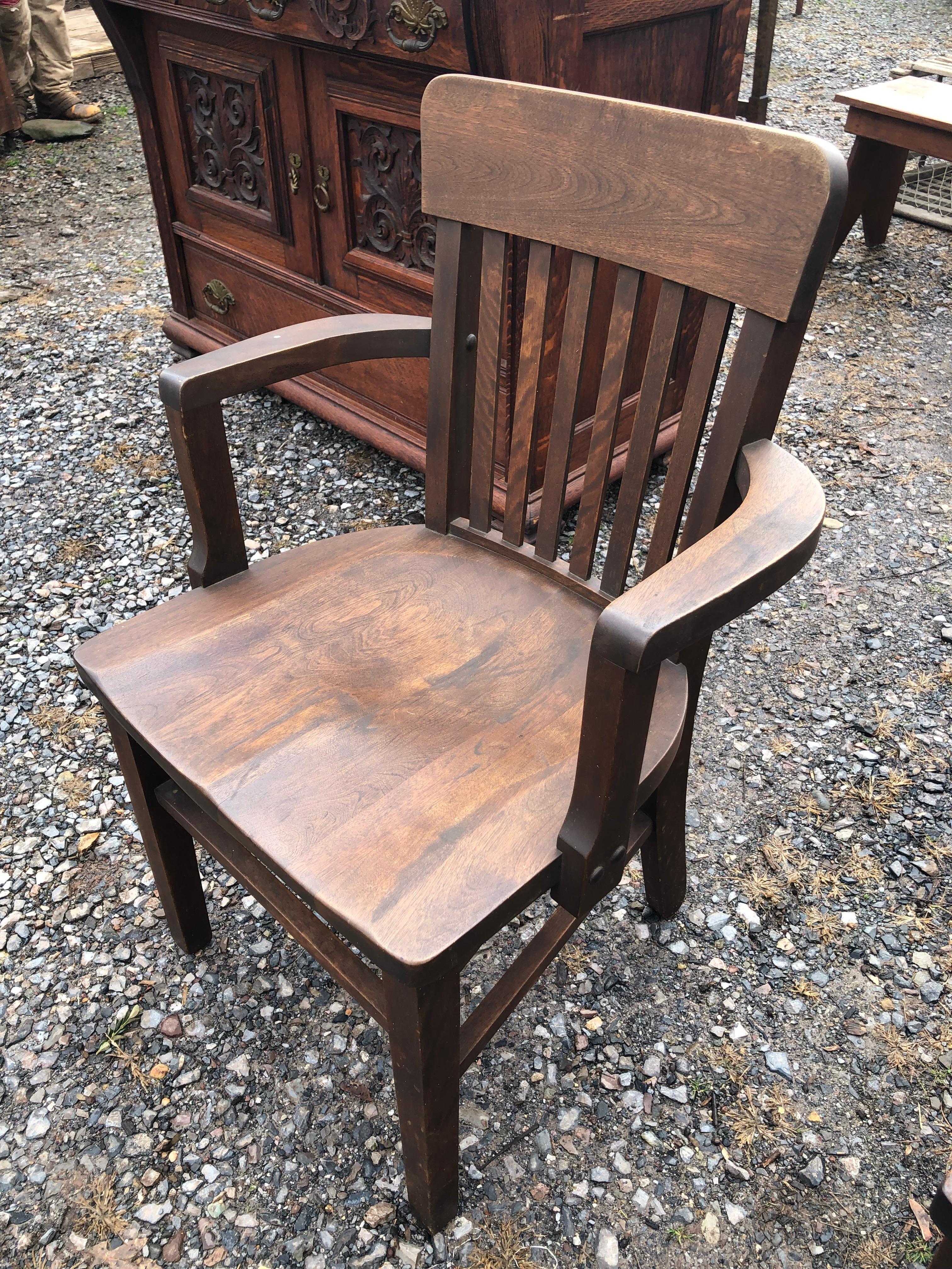 Mid-20th Century Solid Wood Vintage Bank Desk Chair For Sale