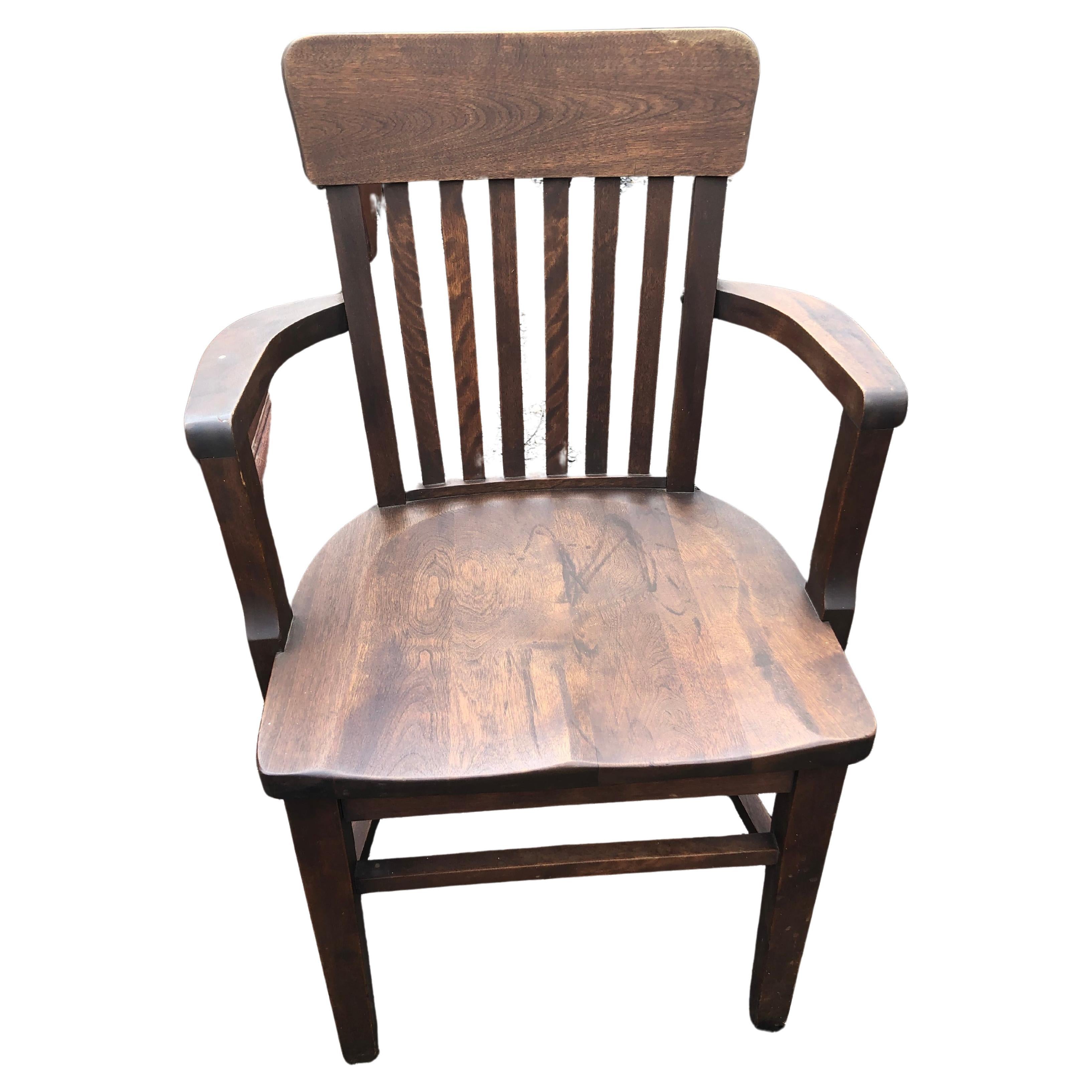 Solid Wood Vintage Bank Desk Chair For Sale