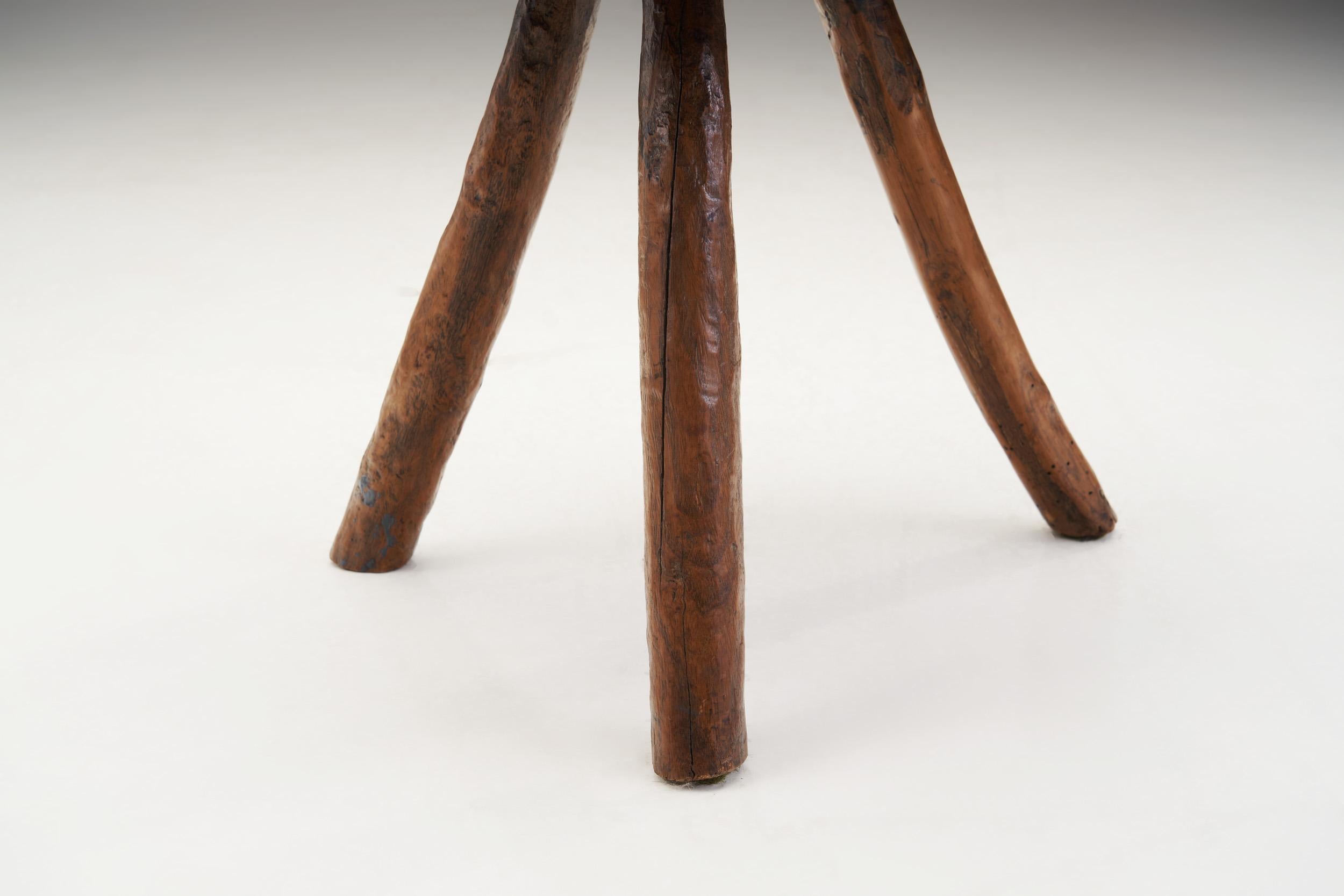 Solid Wood Wabi-Sabi Stool with Tripod Legs, Europe Mid-20th Century 5