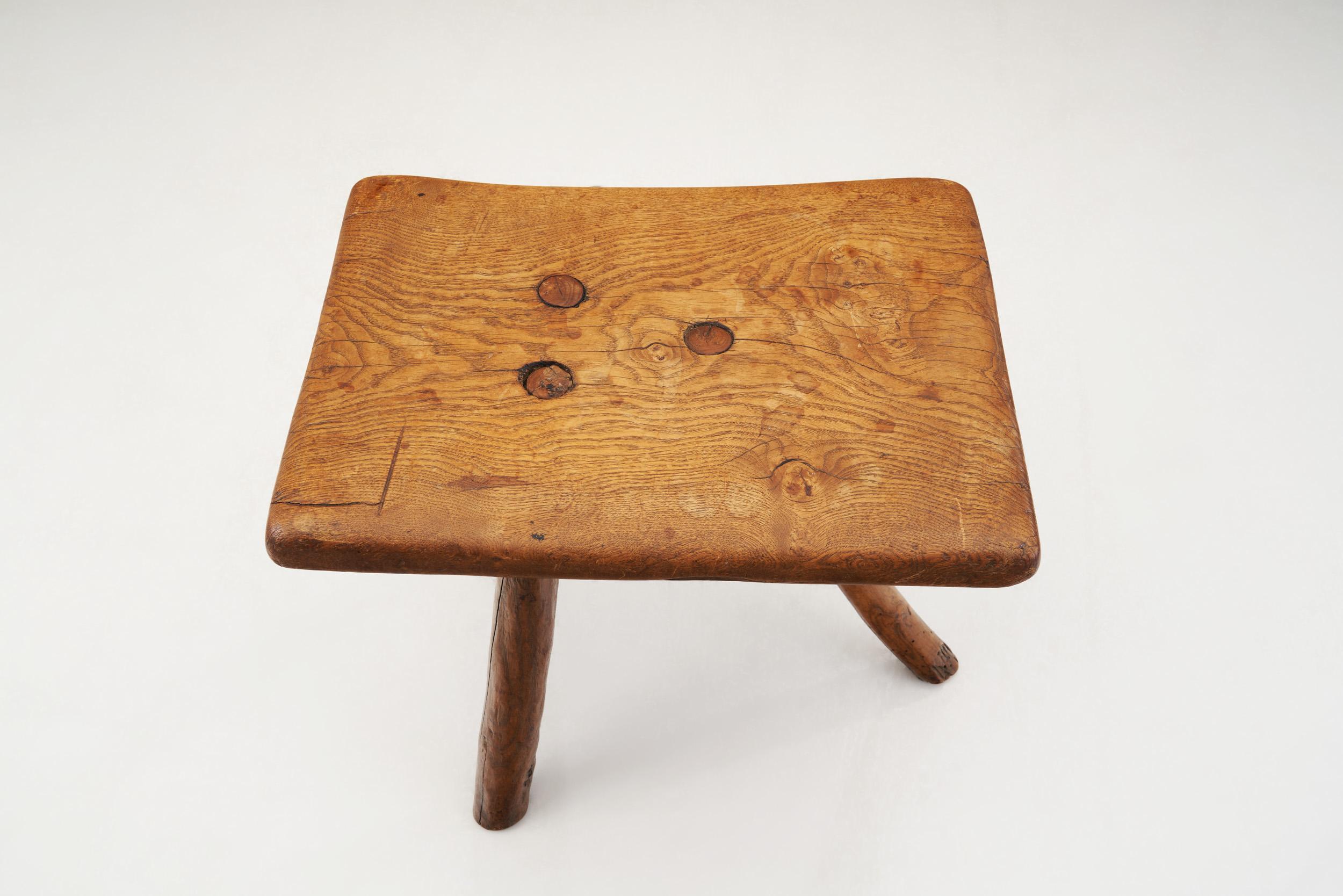 Solid Wood Wabi-Sabi Stool with Tripod Legs, Europe Mid-20th Century In Good Condition In Utrecht, NL