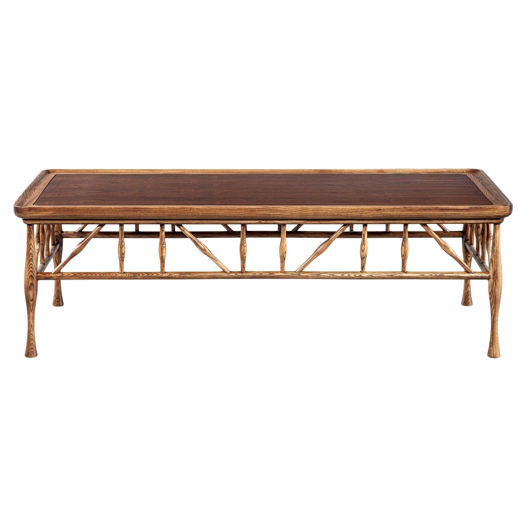 Mesa baja de madera maciza de nogal y roble al estilo Frank Lloyd Wright en venta